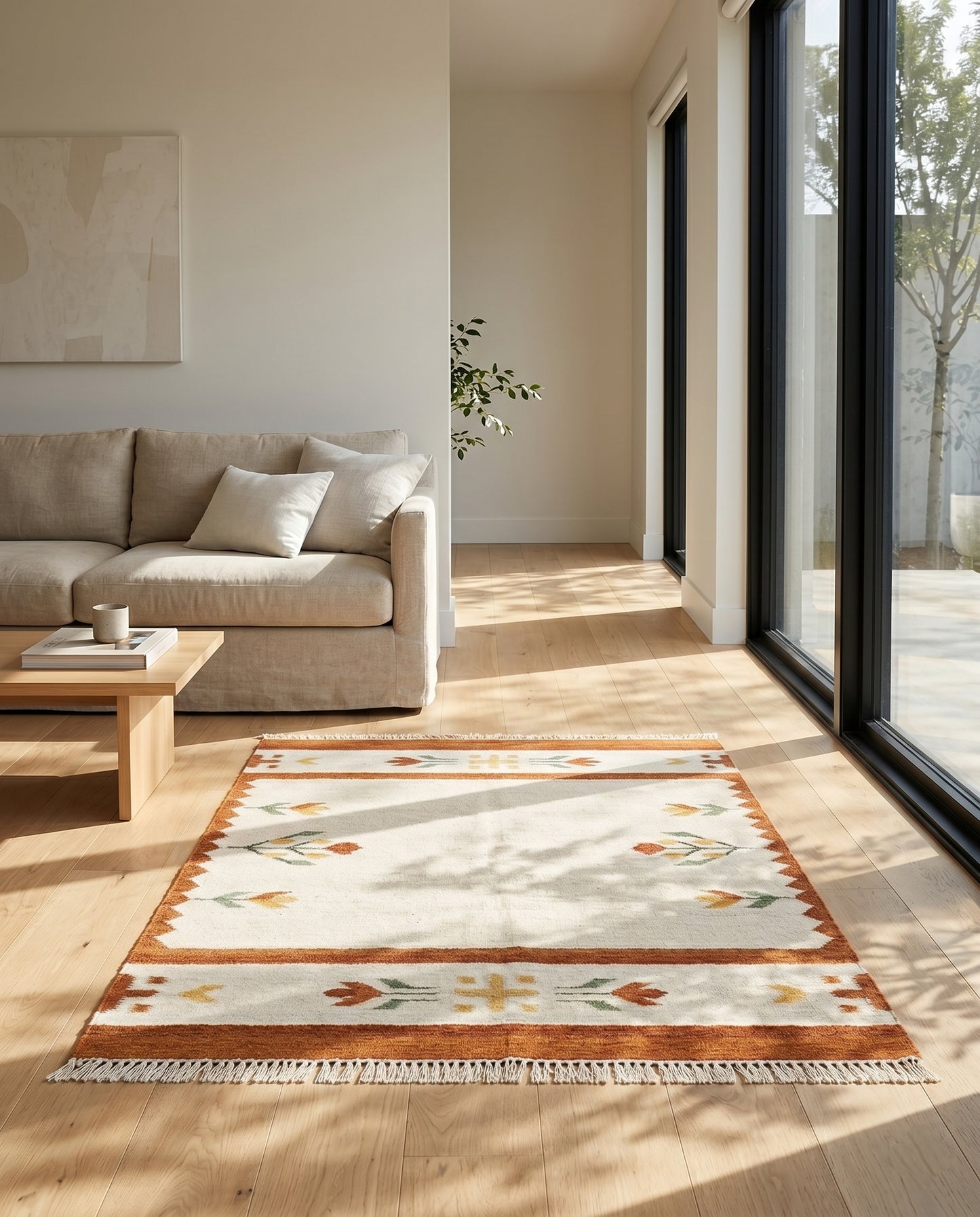 Handwoven Terracotta & Cream Southwestern Flatweave Durrie Rug