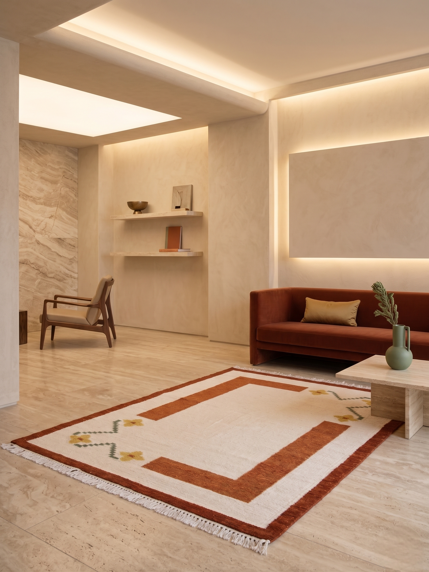 Terracotta Abstract Block Accent Rug