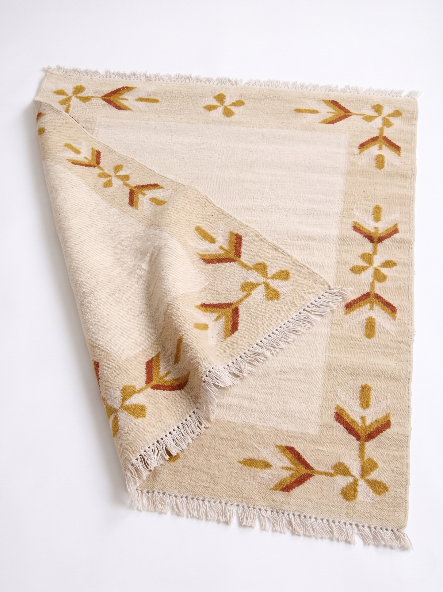 Sahara Handwoven Flatweave Kilim Rug - Warm Beige, Mustard & Rust