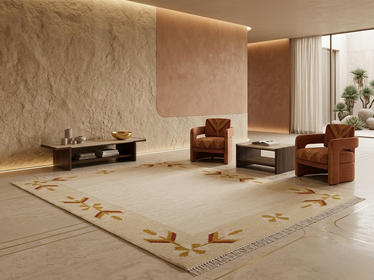 Sahara Handwoven Flatweave Kilim Rug - Warm Beige, Mustard & Rust