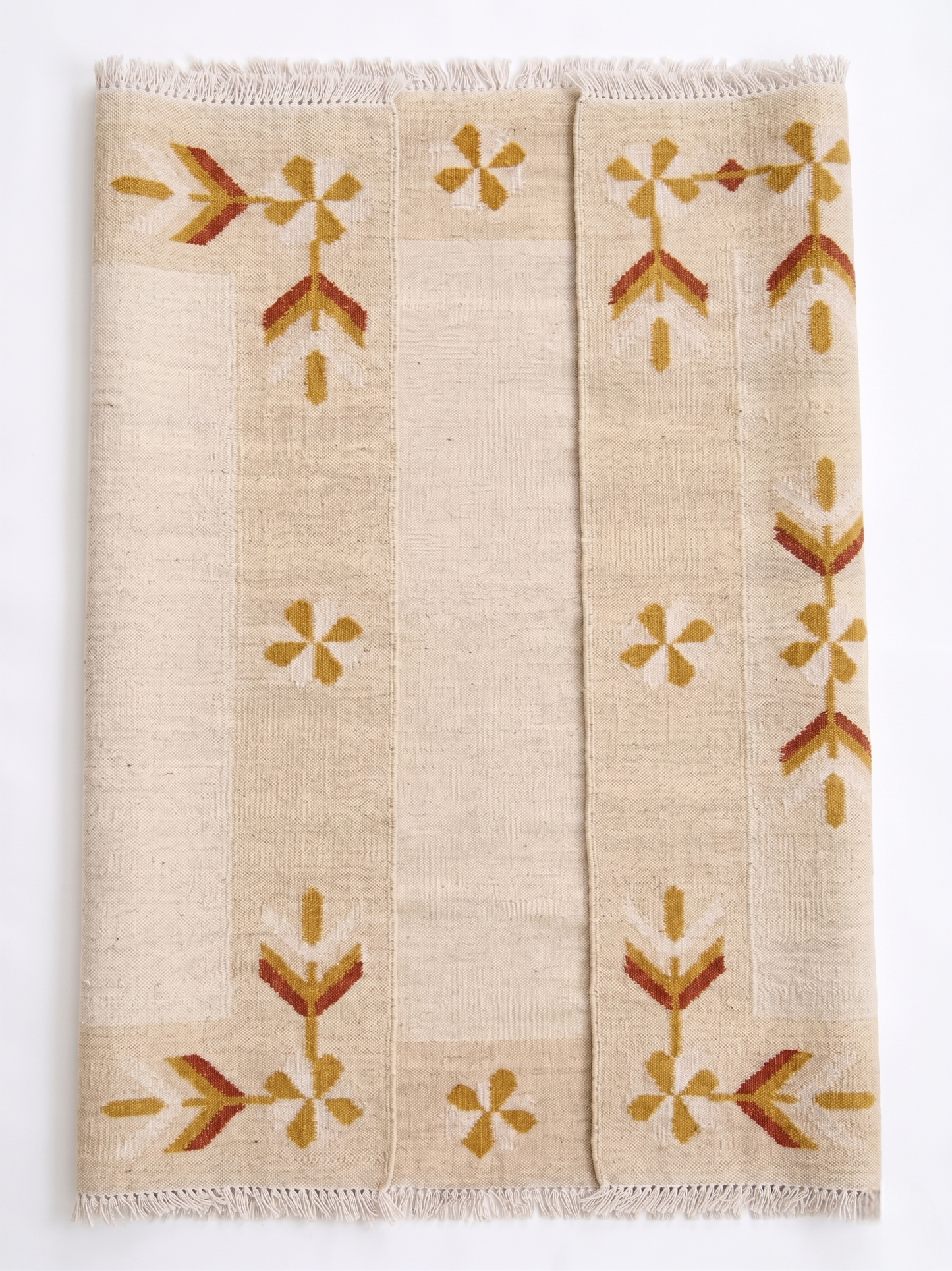 Sahara Handwoven Flatweave Kilim Rug - Warm Beige, Mustard & Rust