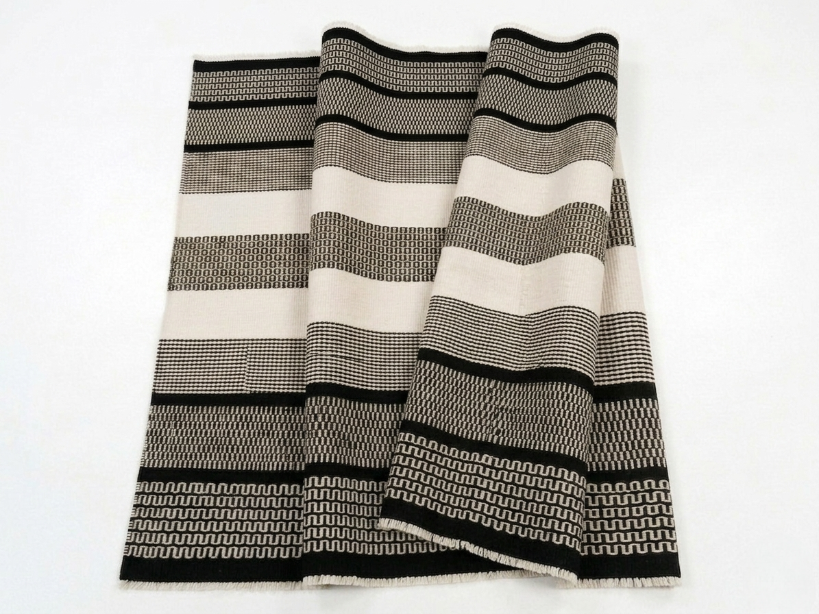 Gridlock Flatwoven Rug | Bold Black and Ivory Textured Bands
