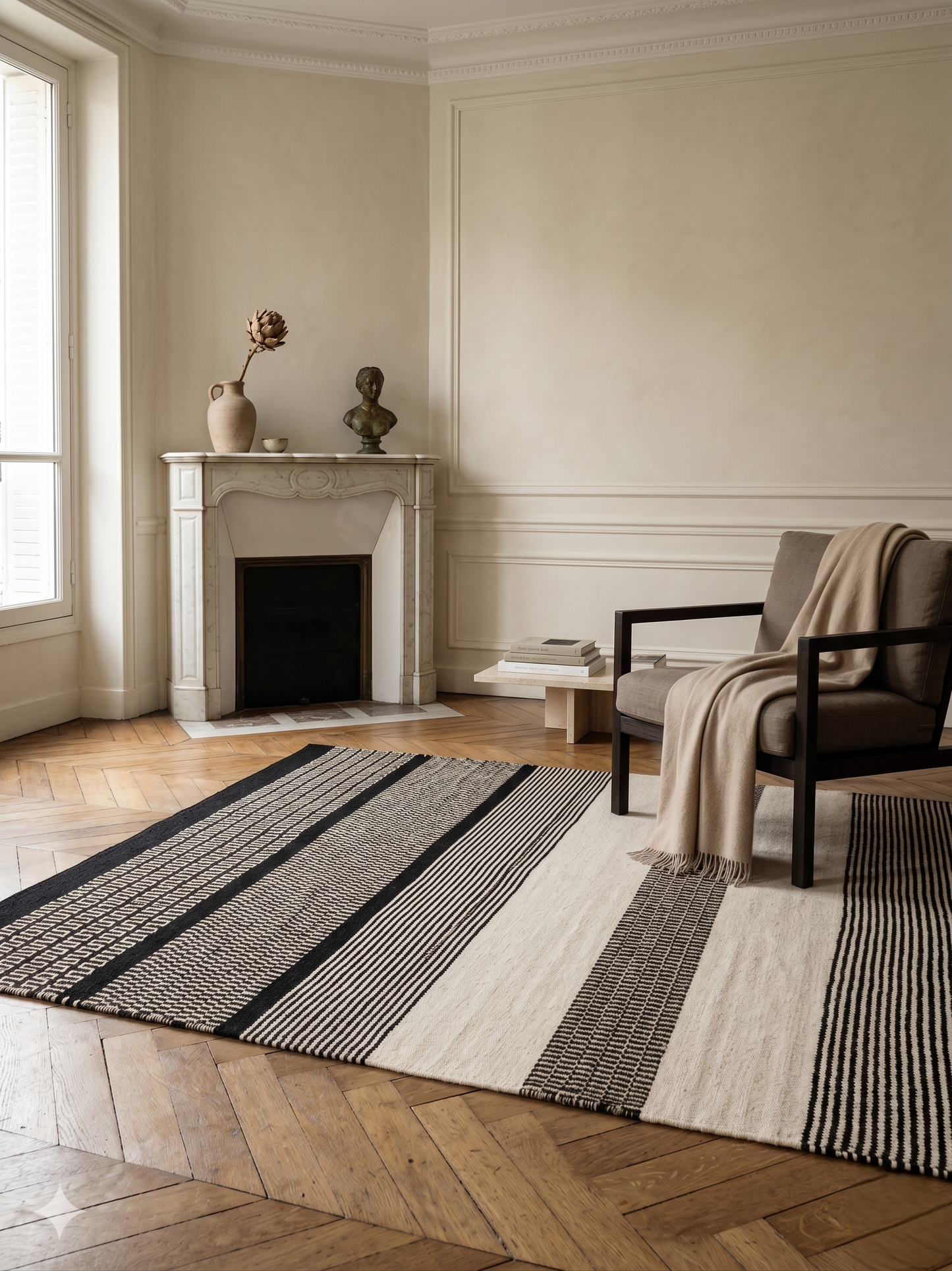 Gridlock Flatwoven Rug | Bold Black and Ivory Textured Bands