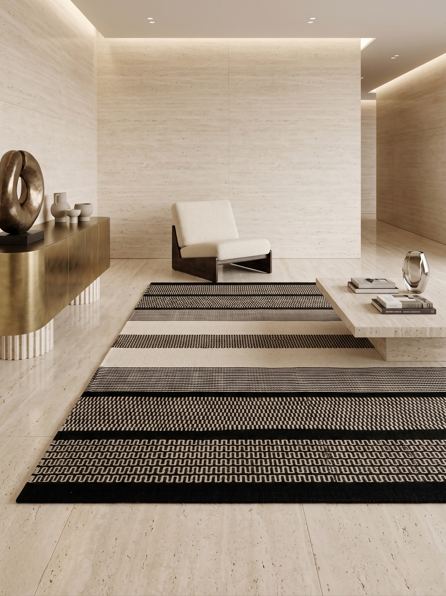 Gridlock Flatwoven Rug | Bold Black and Ivory Textured Bands