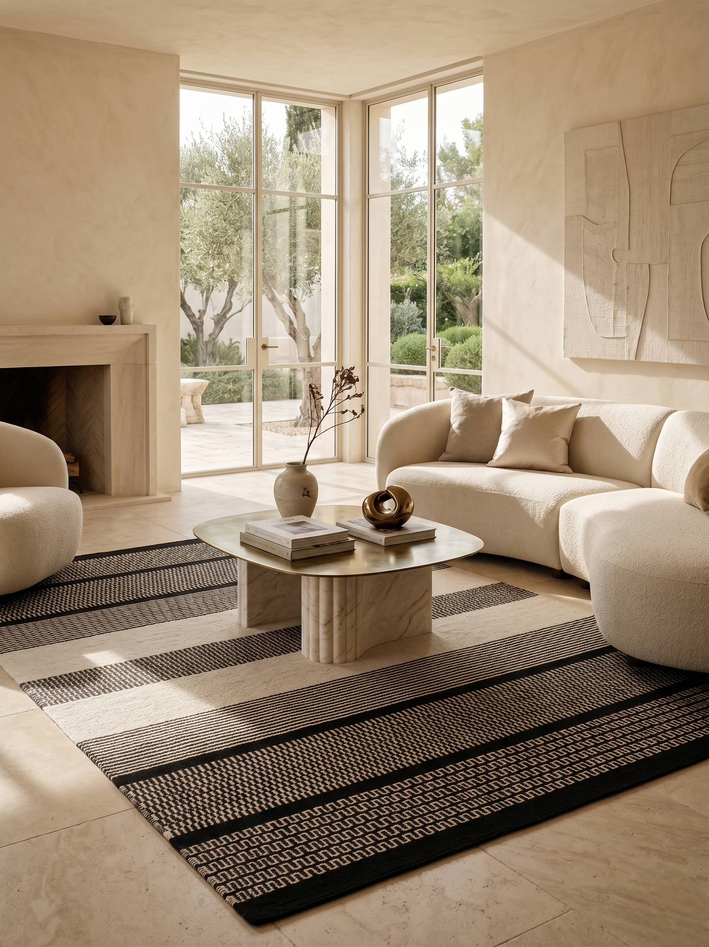 Gridlock Flatwoven Rug | Bold Black and Ivory Textured Bands