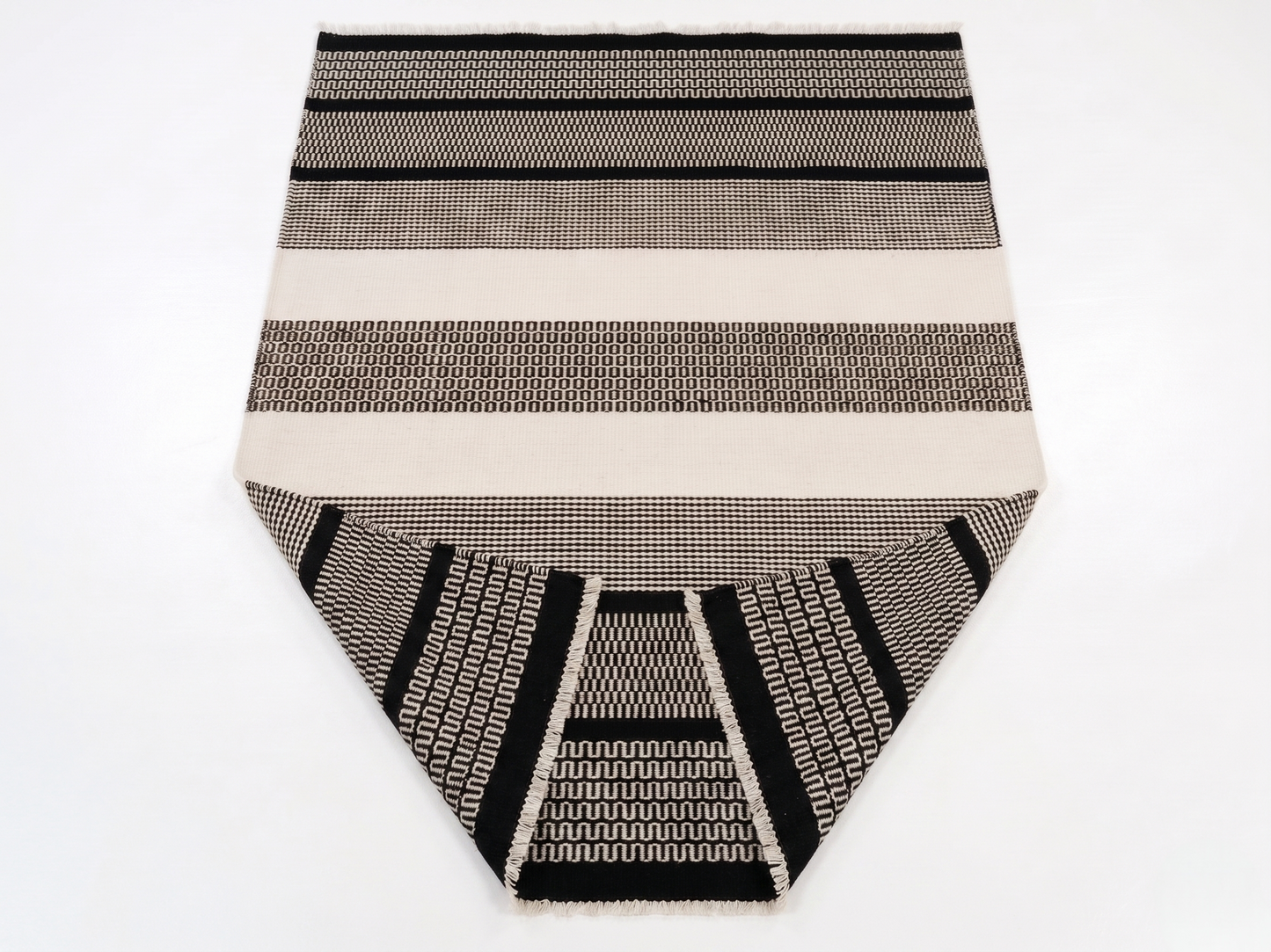 Gridlock Flatwoven Rug | Bold Black and Ivory Textured Bands