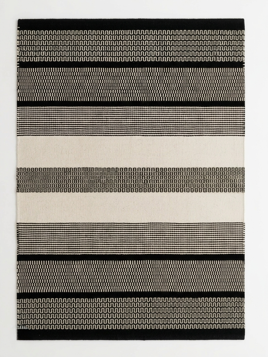 Gridlock Flatwoven Rug | Bold Black and Ivory Textured Bands