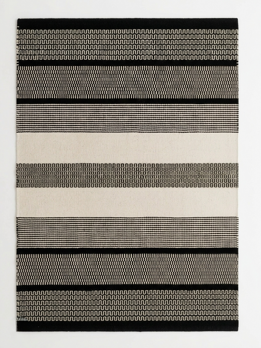 Gridlock Flatwoven Rug | Bold Black and Ivory Textured Bands
