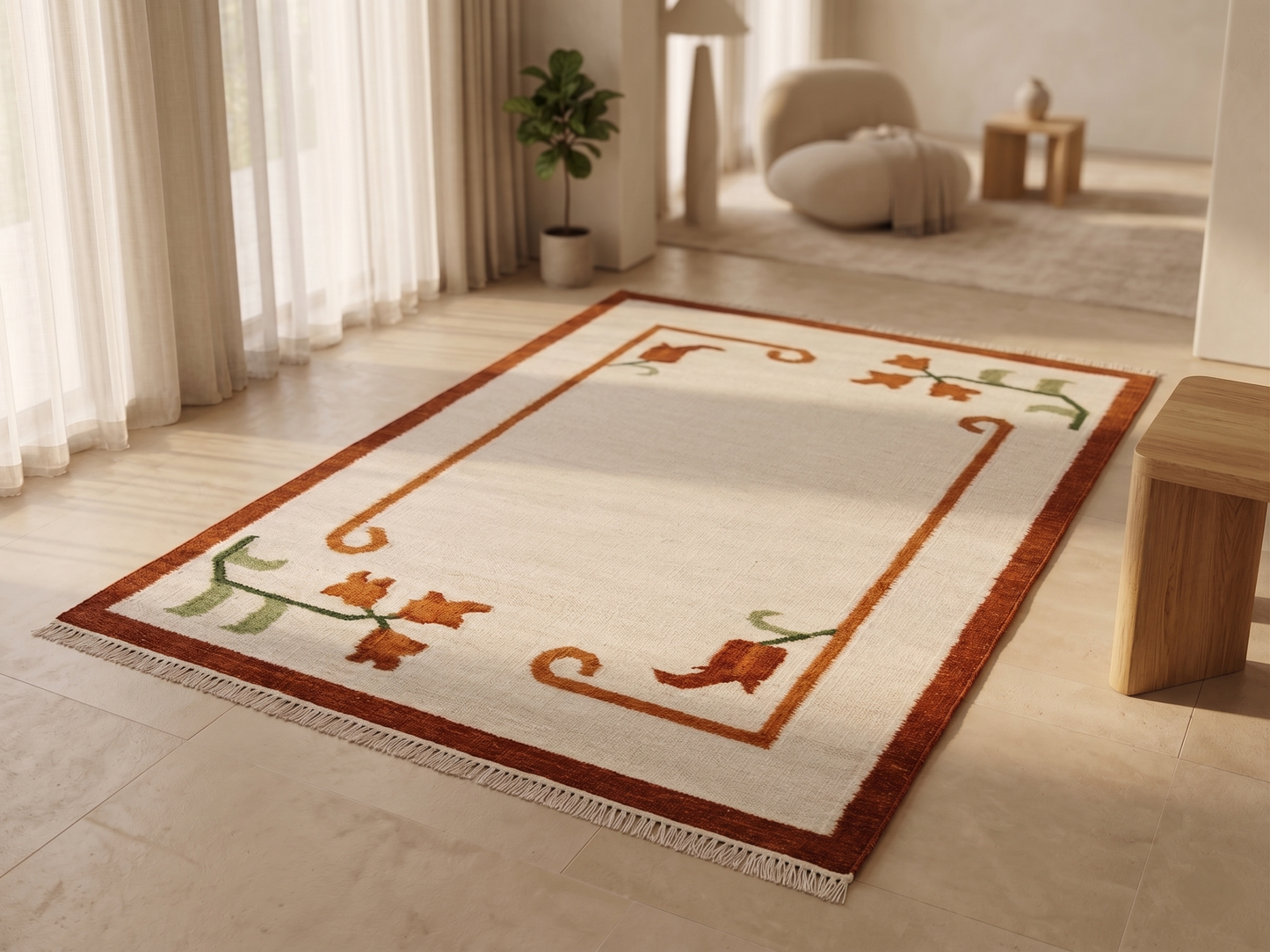 Vintage-Inspired Cream & Terracotta Area Rug