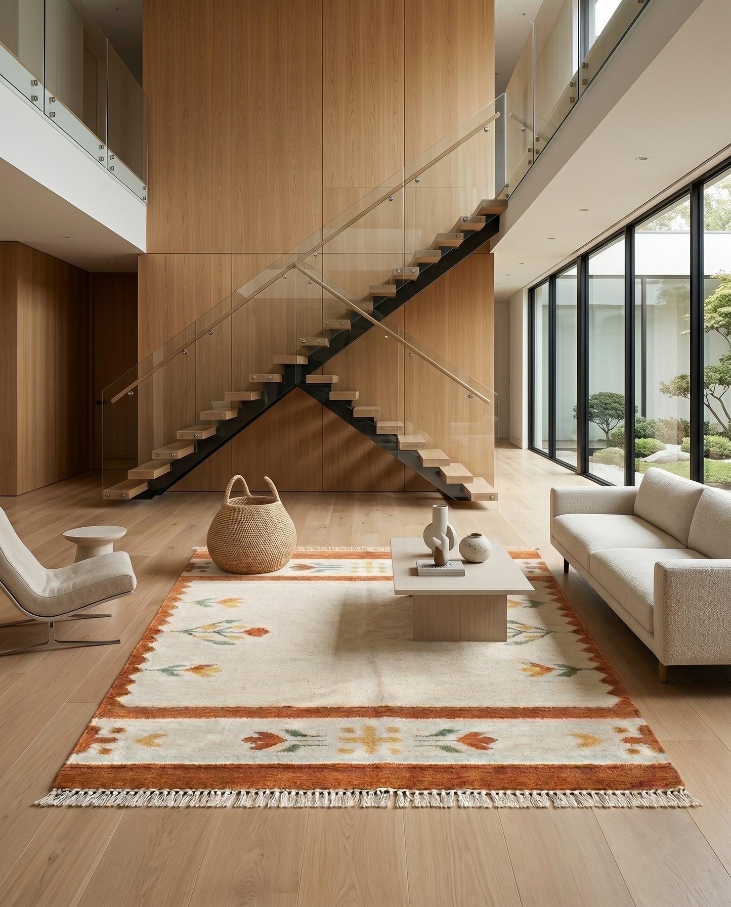 Handwoven Terracotta & Cream Southwestern Flatweave Durrie Rug