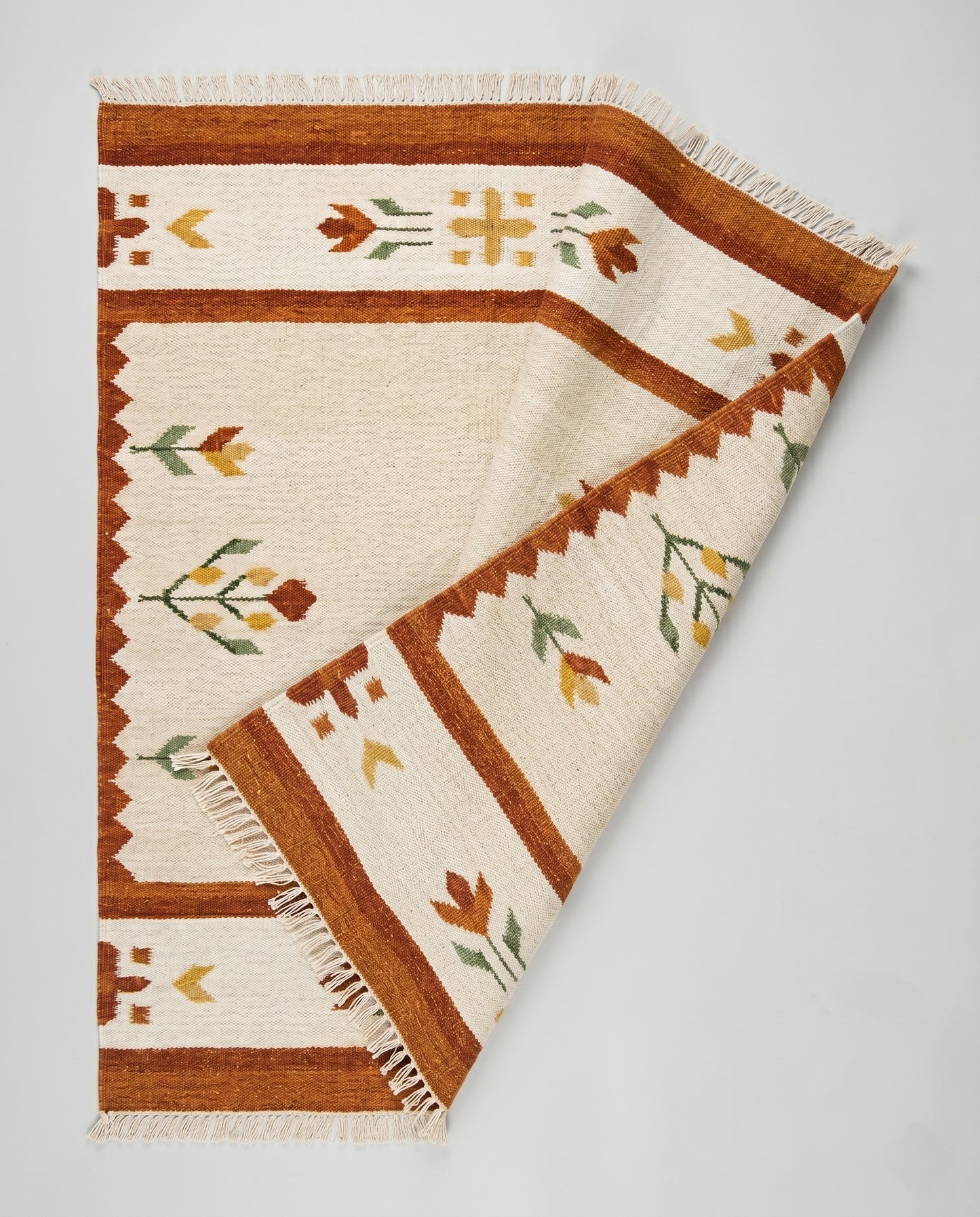 Handwoven Terracotta & Cream Southwestern Flatweave Durrie Rug