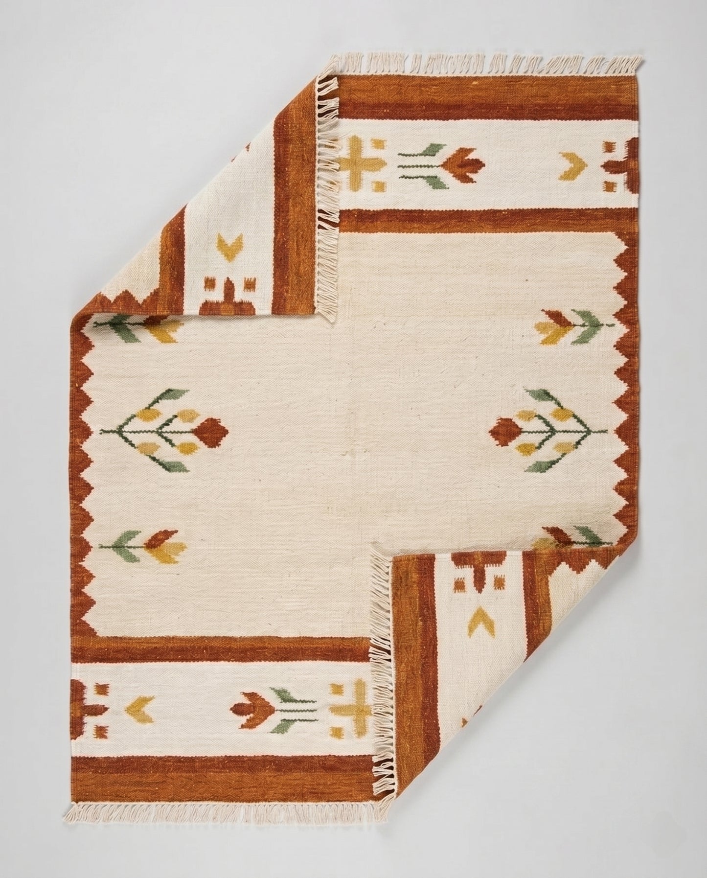 Handwoven Terracotta & Cream Southwestern Flatweave Durrie Rug