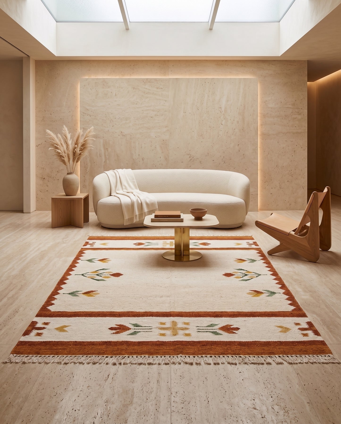 Handwoven Terracotta & Cream Southwestern Flatweave Durrie Rug