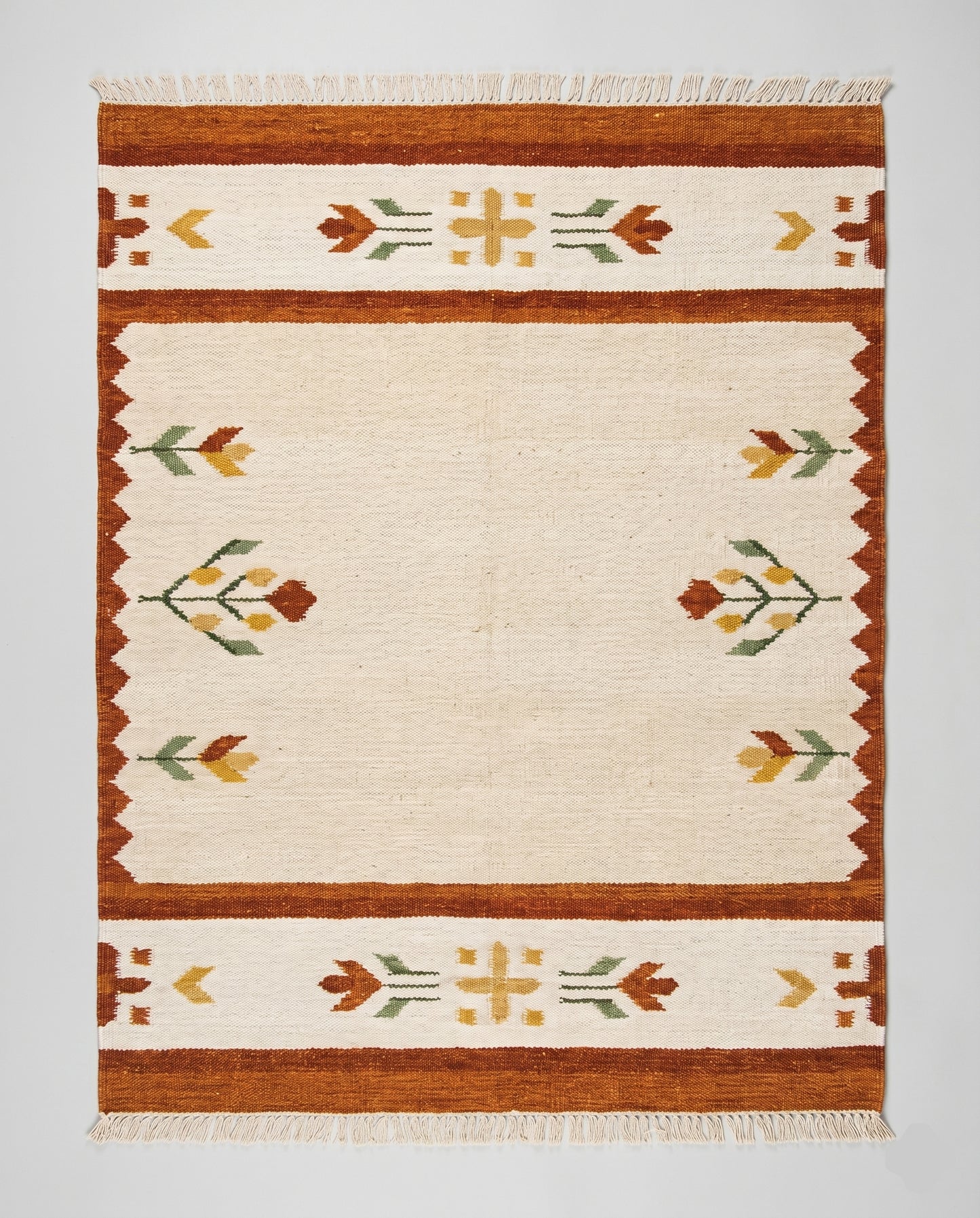 Handwoven Terracotta & Cream Southwestern Flatweave Durrie Rug