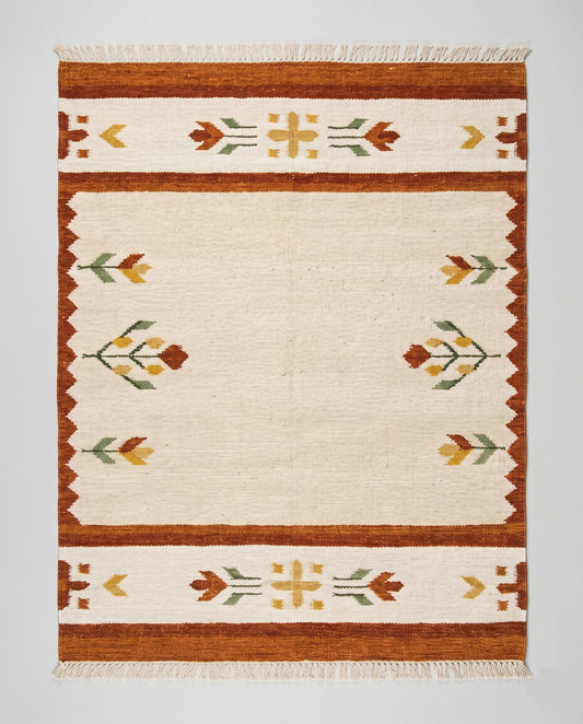 Handwoven Terracotta & Cream Southwestern Flatweave Durrie Rug