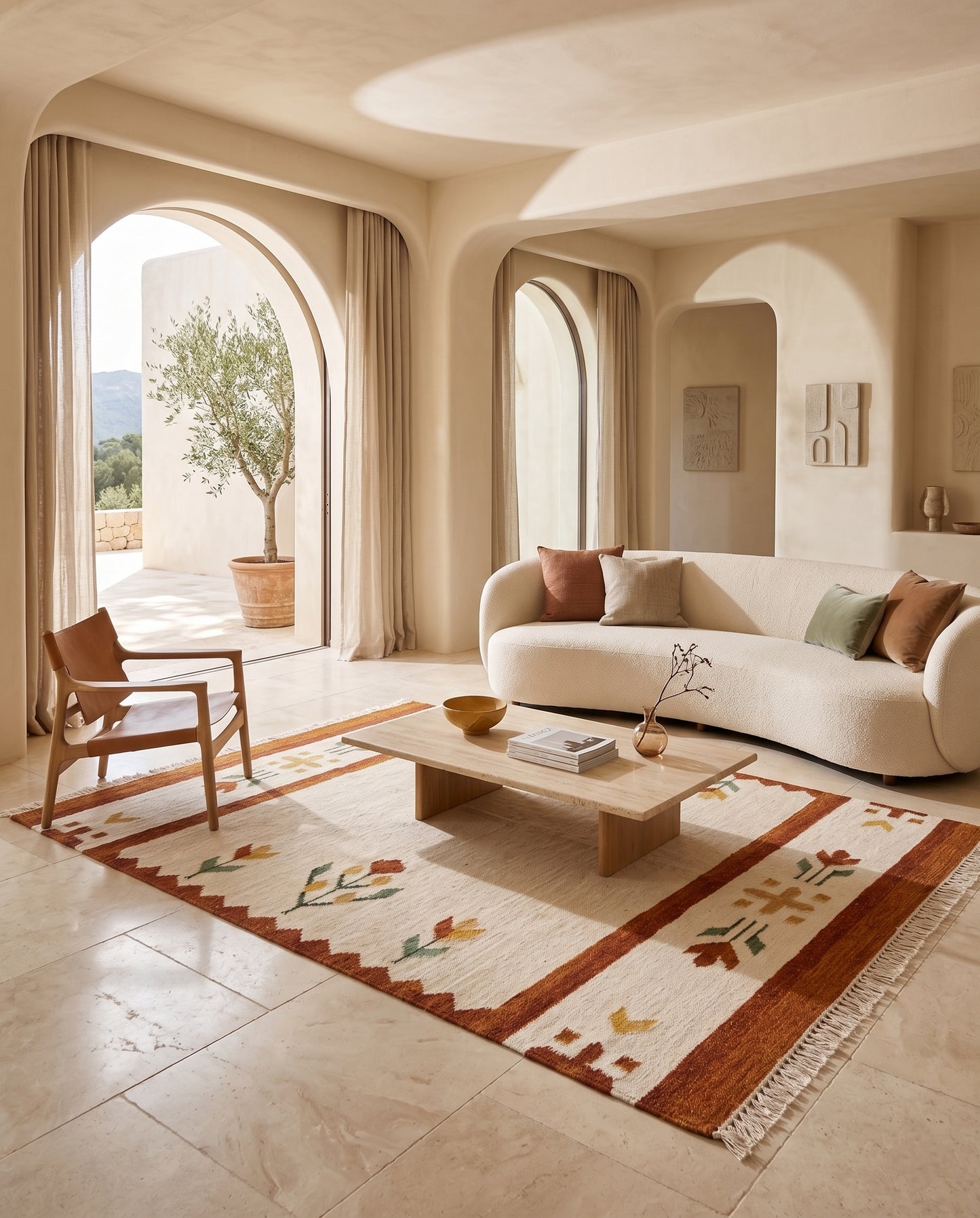 Handwoven Terracotta & Cream Southwestern Flatweave Durrie Rug