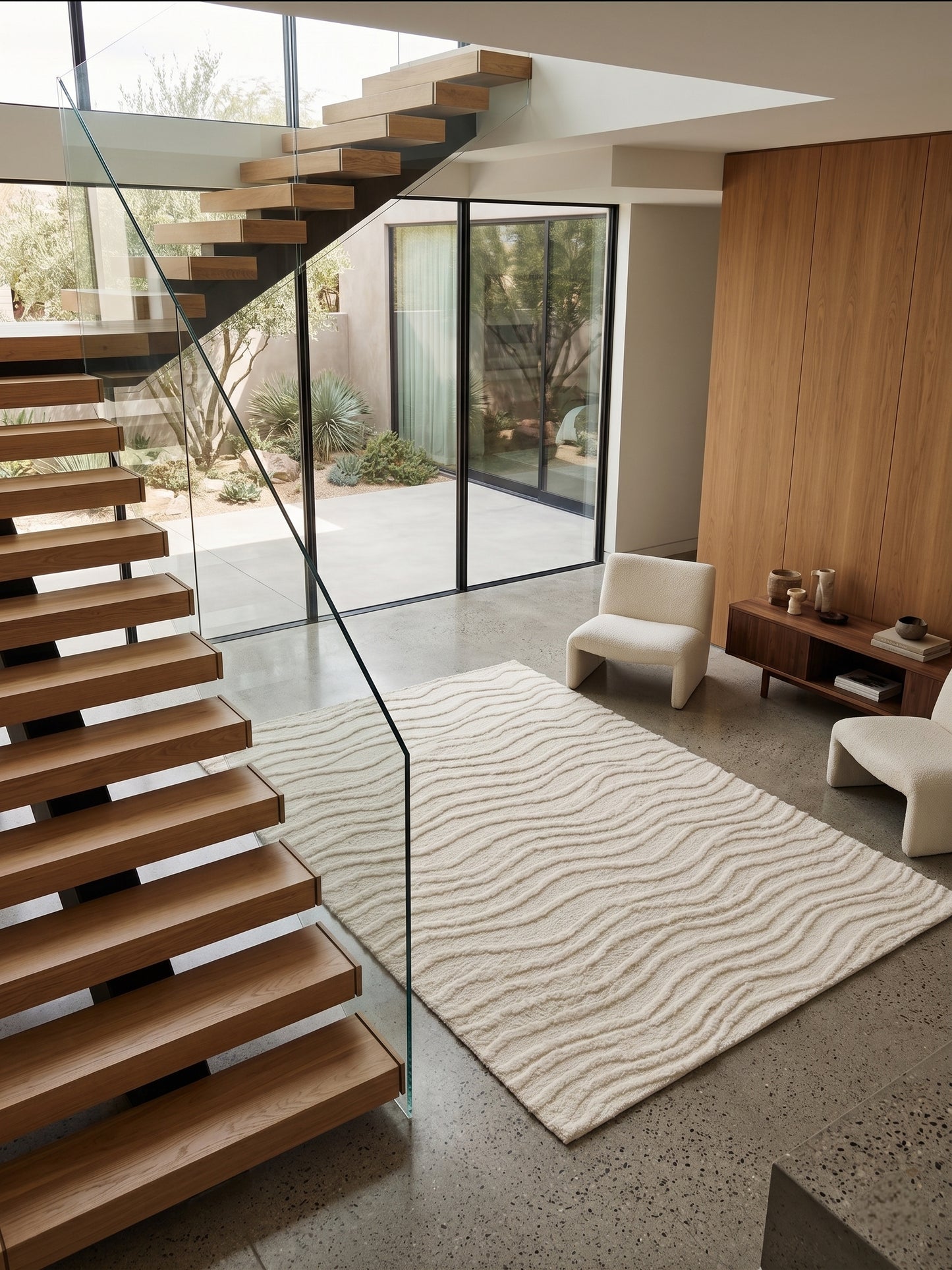 Sculptural Wave Hand-Knotted Wool Rug - Ivory Textured Organic Modern Area Rug