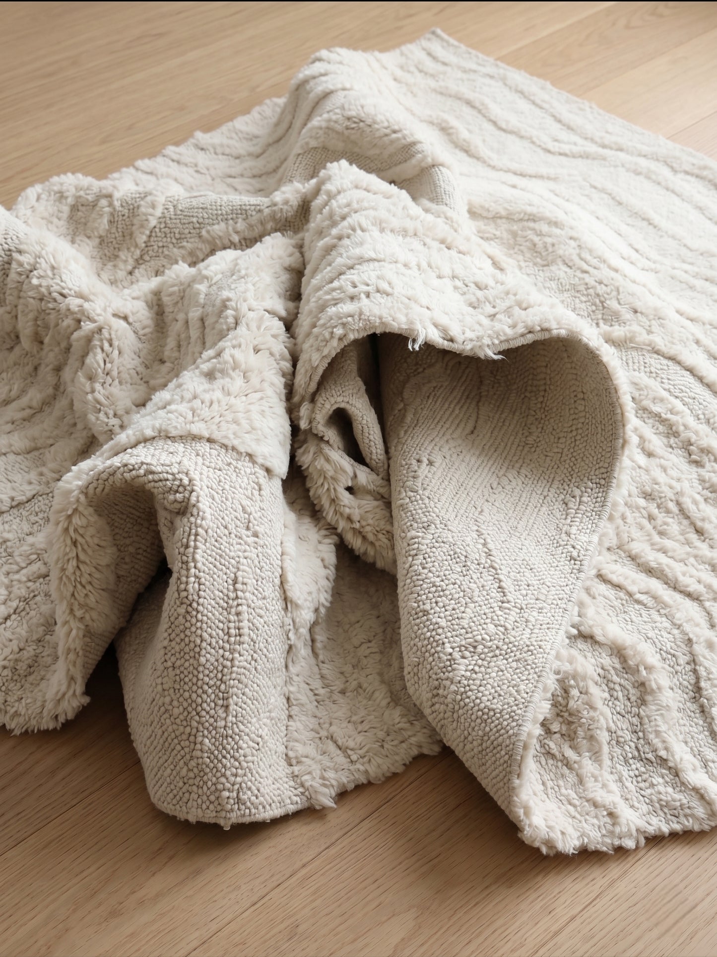 Sculptural Wave Hand-Knotted Wool Rug - Ivory Textured Organic Modern Area Rug