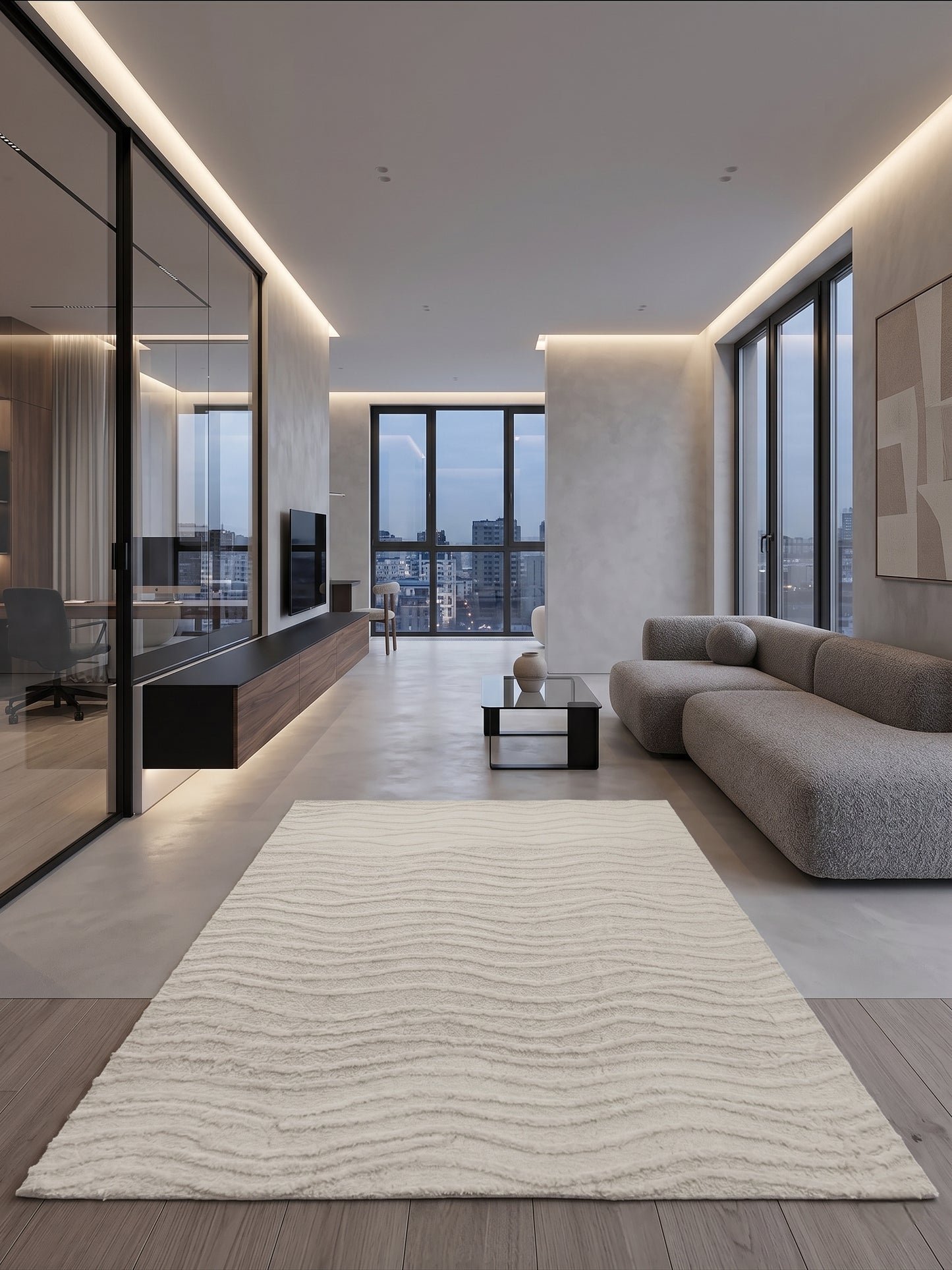 Sculptural Wave Hand-Knotted Wool Rug - Ivory Textured Organic Modern Area Rug