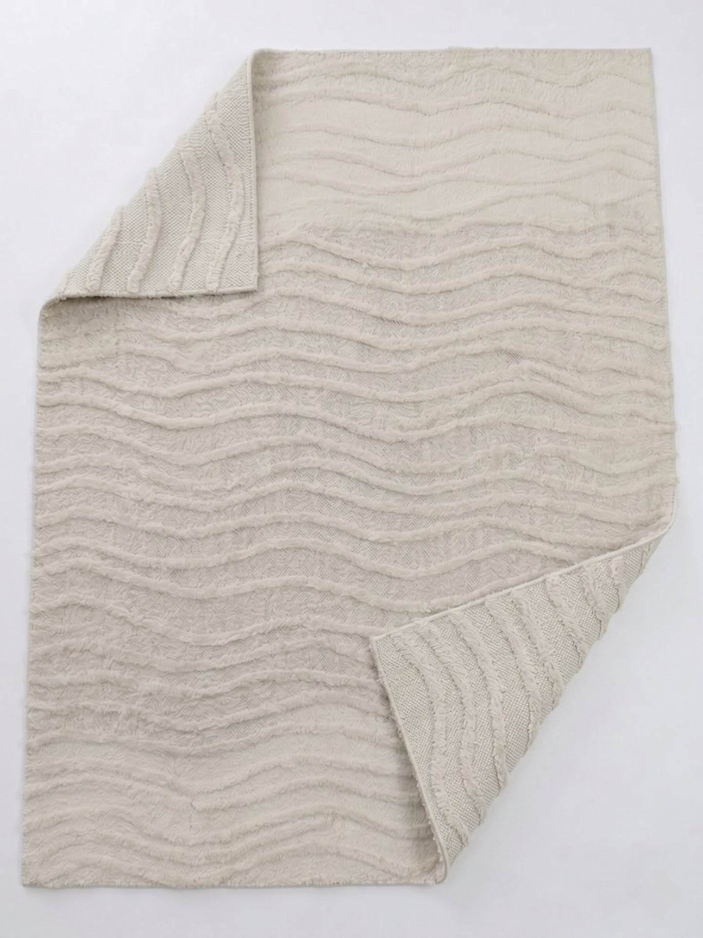 Sculptural Wave Hand-Knotted Wool Rug - Ivory Textured Organic Modern Area Rug