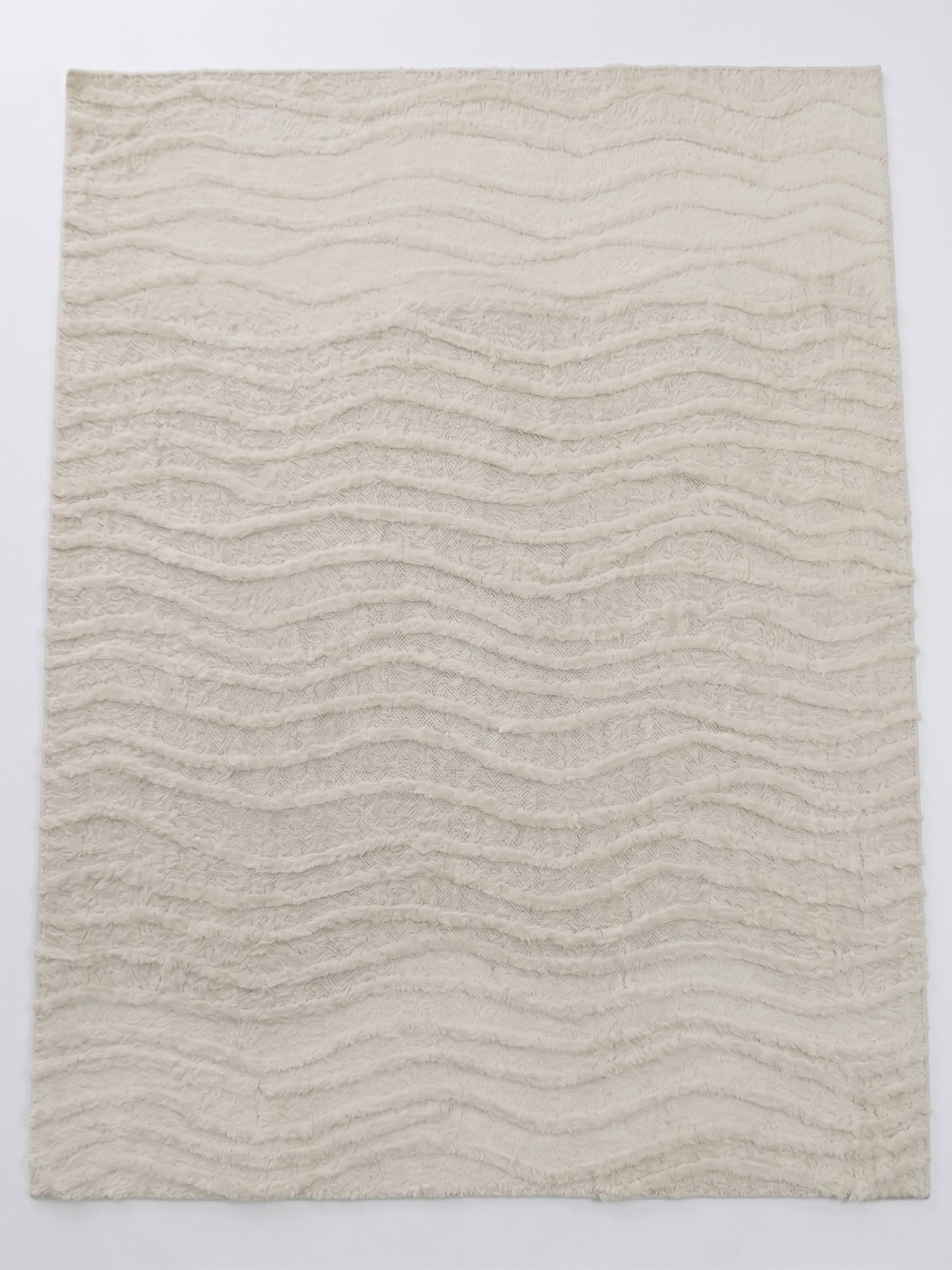 Sculptural Wave Hand-Knotted Wool Rug - Ivory Textured Organic Modern Area Rug