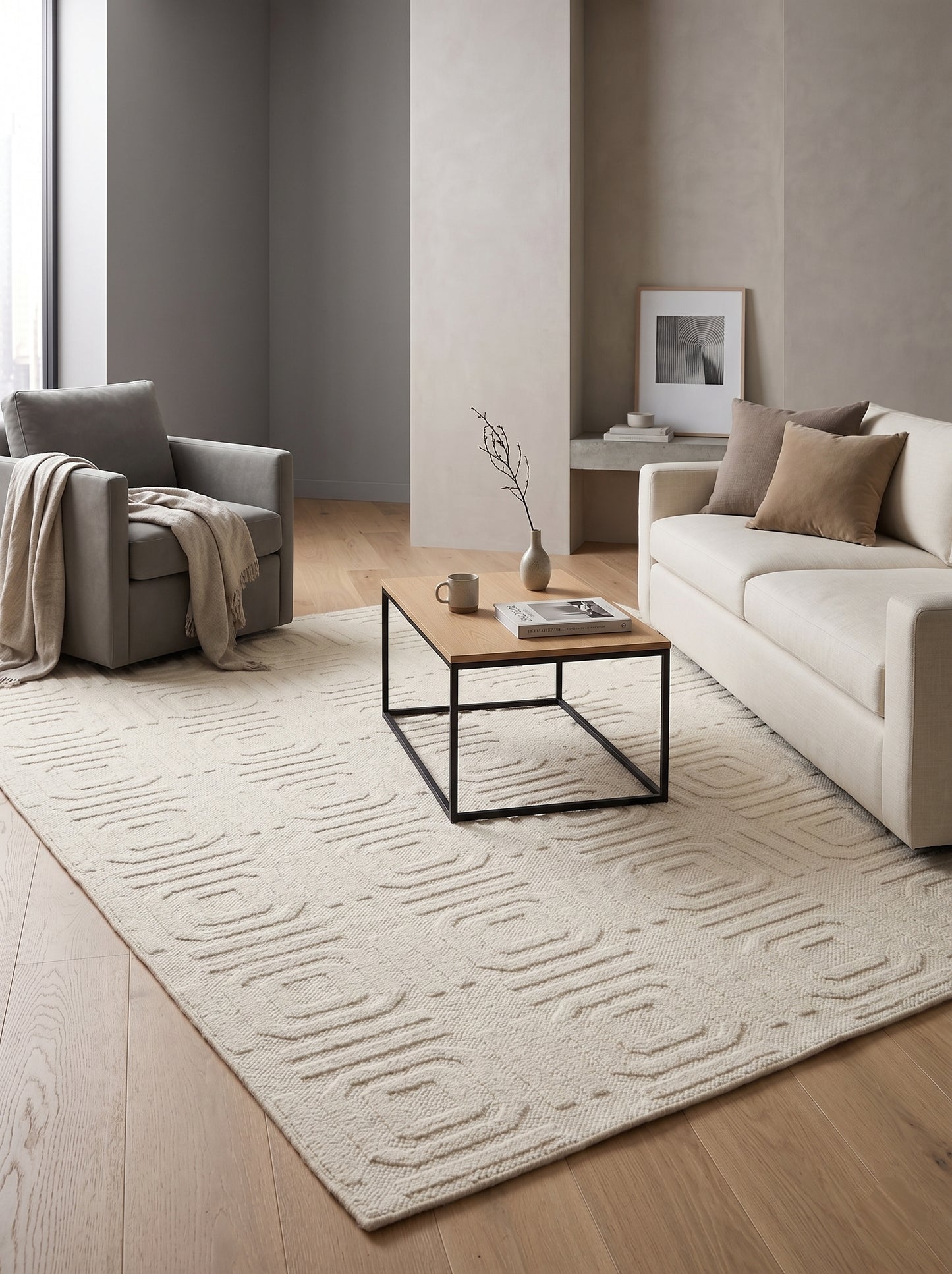 Luxury Hand-Knotted Textured Cream Area Rug