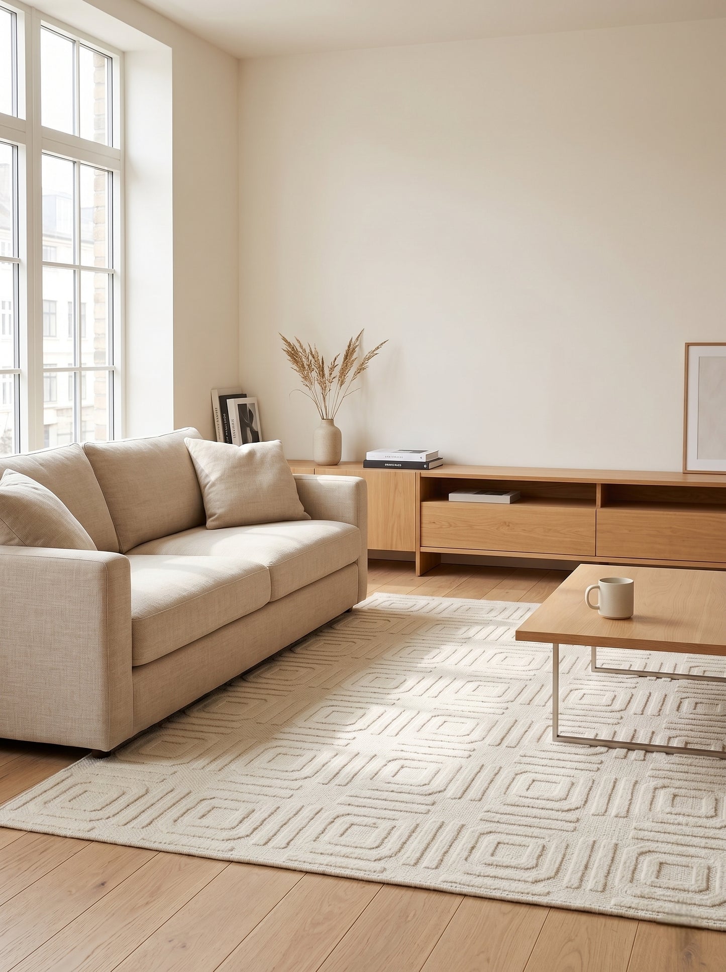 Luxury Hand-Knotted Textured Cream Area Rug