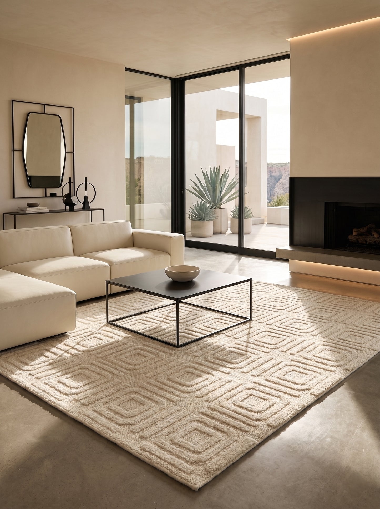 Luxury Hand-Knotted Textured Cream Area Rug