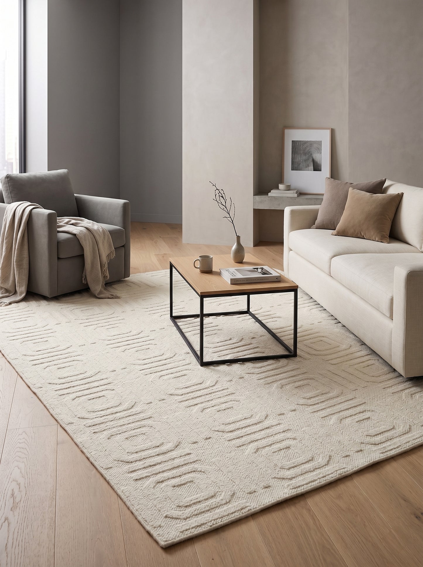 Luxury Hand-Knotted Textured Cream Area Rug