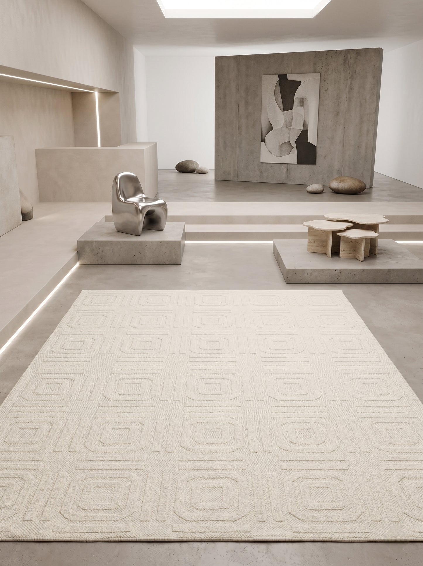 Luxury Hand-Knotted Textured Cream Area Rug