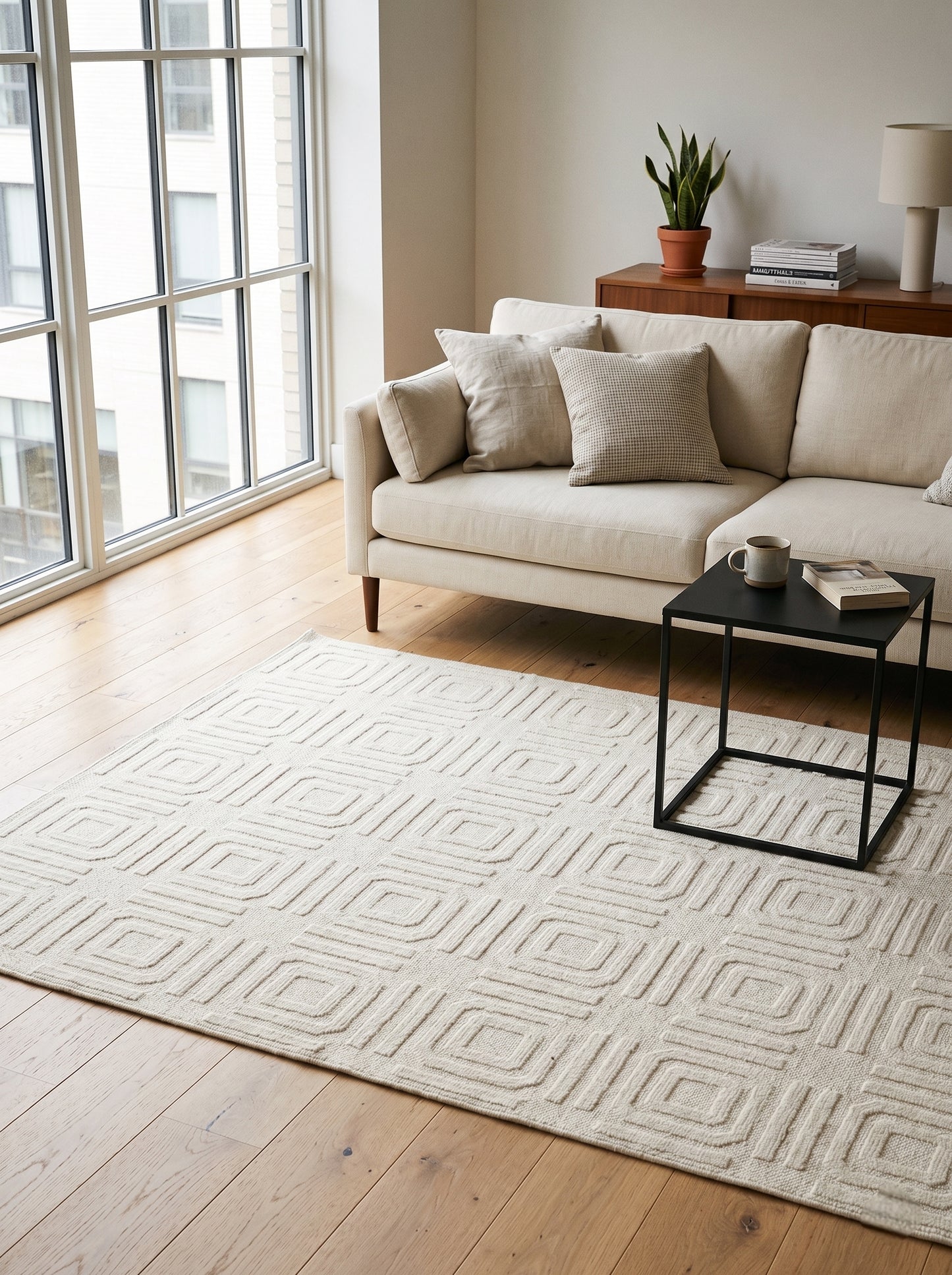 Luxury Hand-Knotted Textured Cream Area Rug