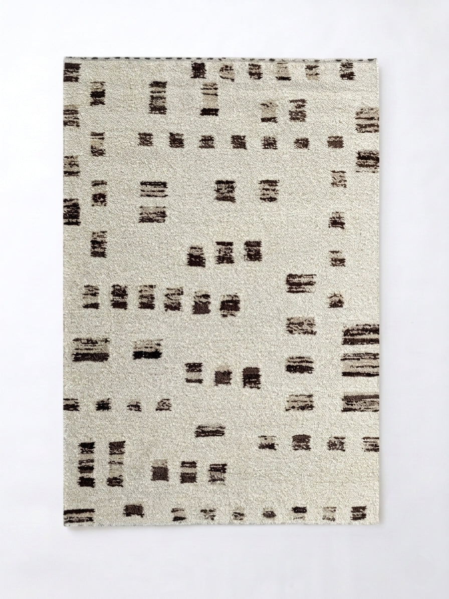 Artisan Hand-Knotted New Zealand Wool Rug - Contemporary Abstract Motif Cream & Charcoal Area Rug