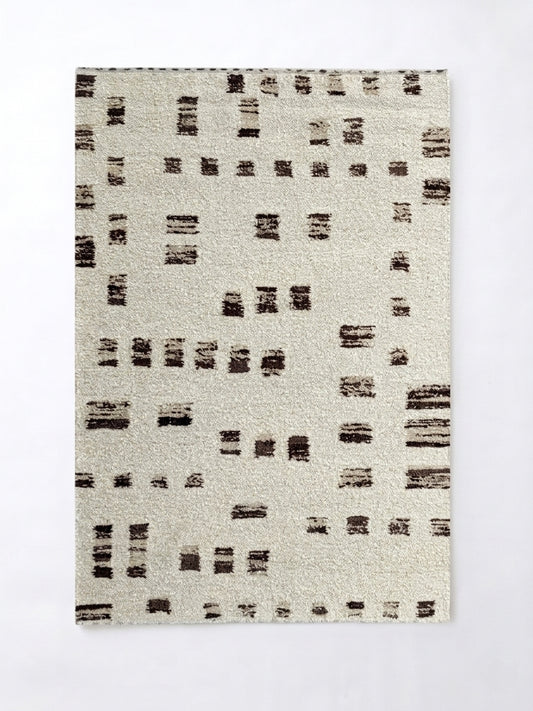 Artisan Hand-Knotted New Zealand Wool Rug - Contemporary Abstract Motif Cream & Charcoal Area Rug