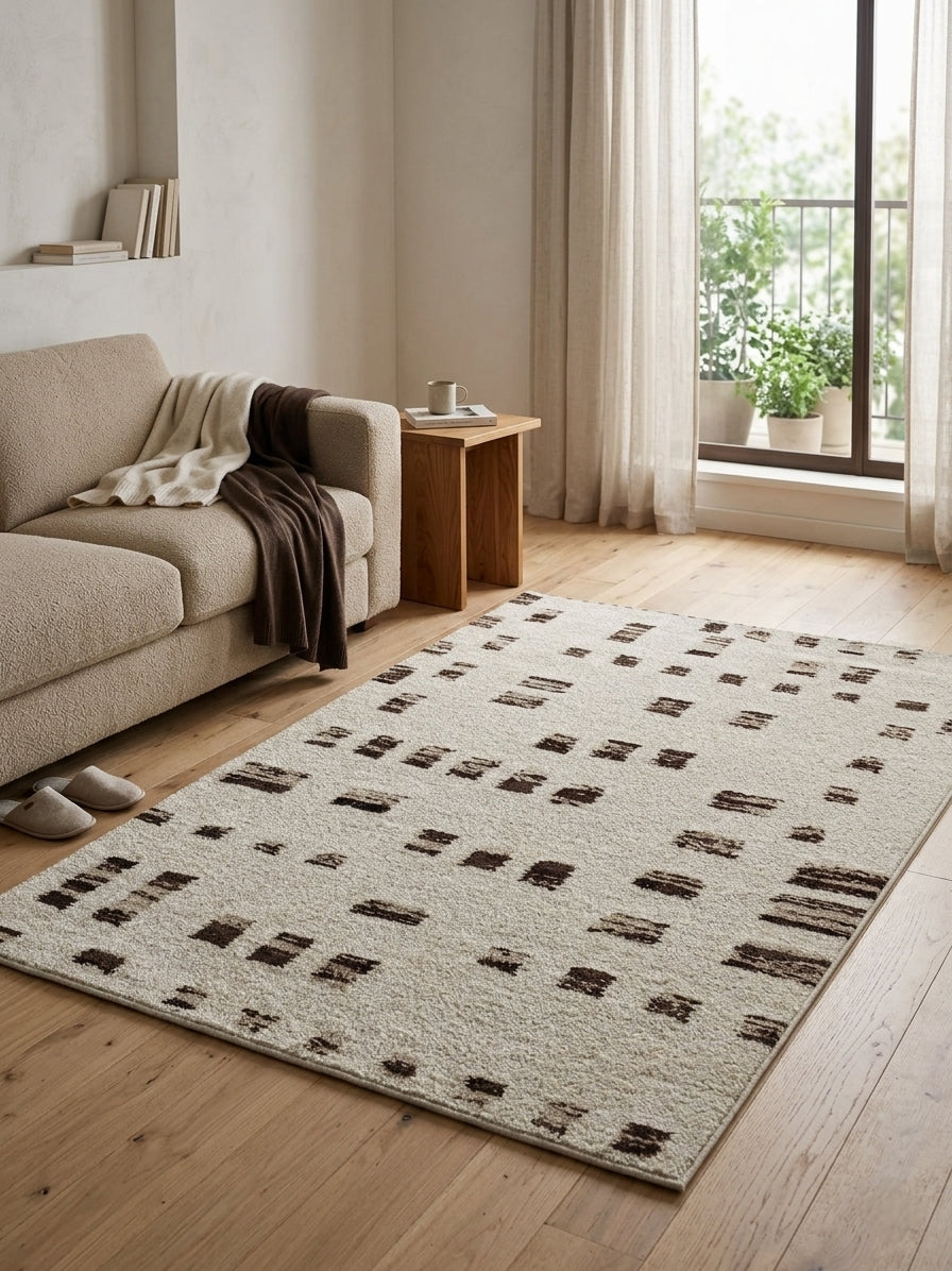 Artisan Hand-Knotted New Zealand Wool Rug - Contemporary Abstract Motif Cream & Charcoal Area Rug