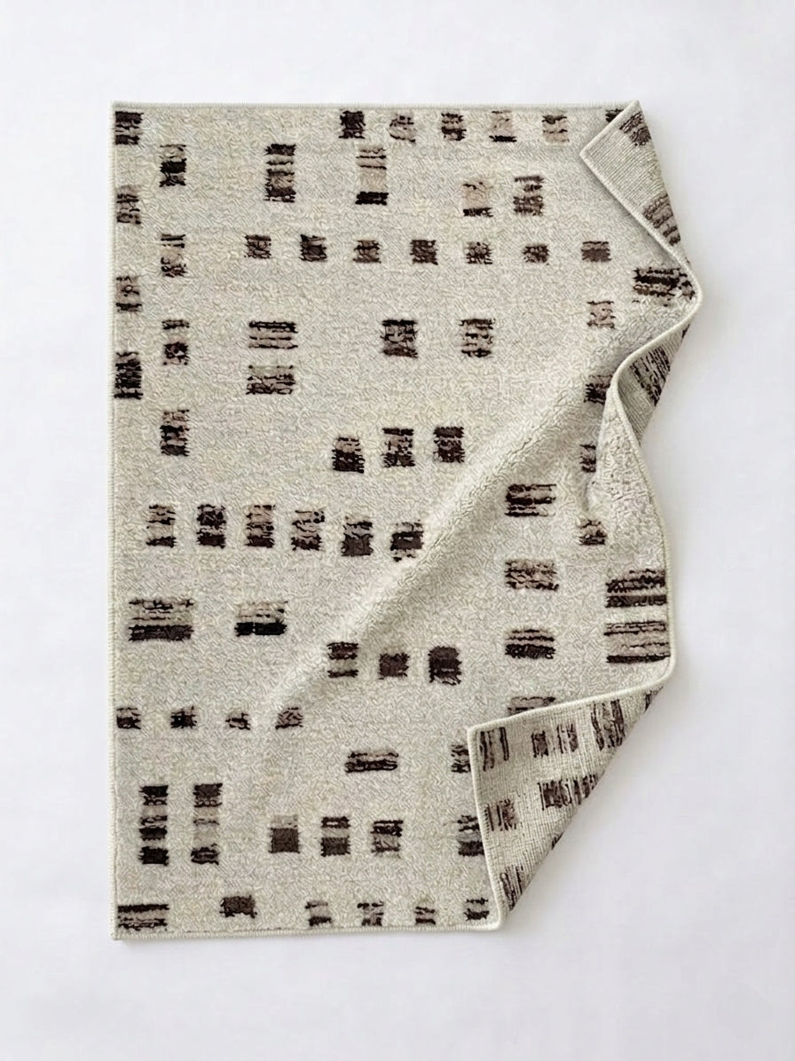 Artisan Hand-Knotted New Zealand Wool Rug - Contemporary Abstract Motif Cream & Charcoal Area Rug