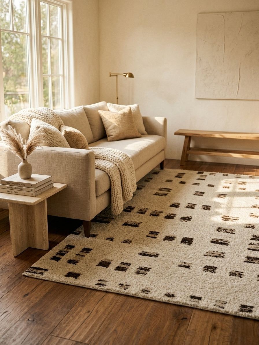 Artisan Hand-Knotted New Zealand Wool Rug - Contemporary Abstract Motif Cream & Charcoal Area Rug