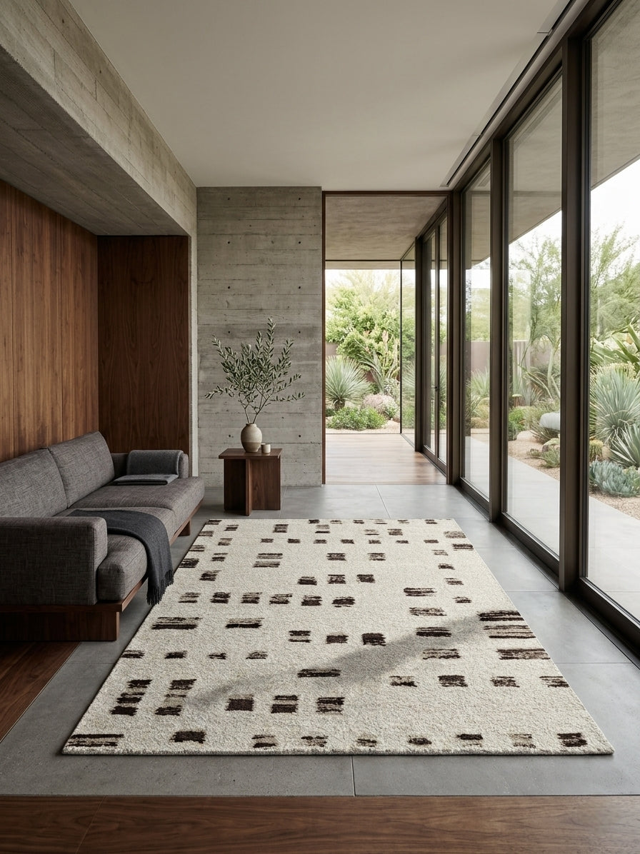Artisan Hand-Knotted New Zealand Wool Rug - Contemporary Abstract Motif Cream & Charcoal Area Rug