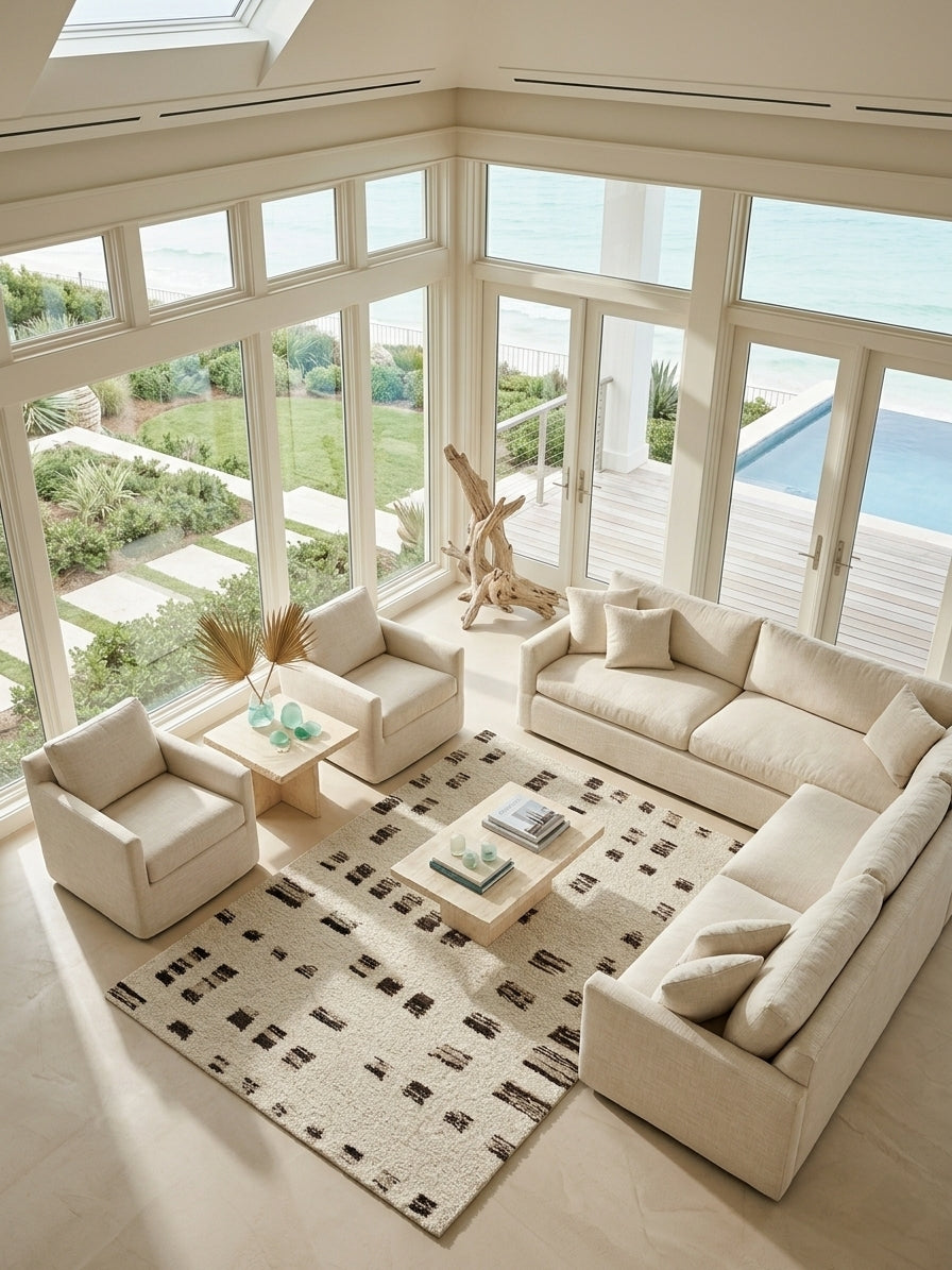 Artisan Hand-Knotted New Zealand Wool Rug - Contemporary Abstract Motif Cream & Charcoal Area Rug