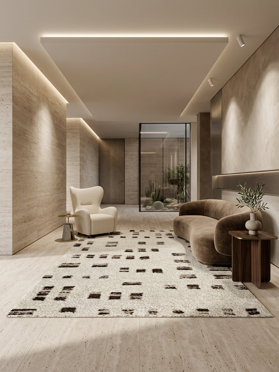 Artisan Hand-Knotted New Zealand Wool Rug - Contemporary Abstract Motif Cream & Charcoal Area Rug