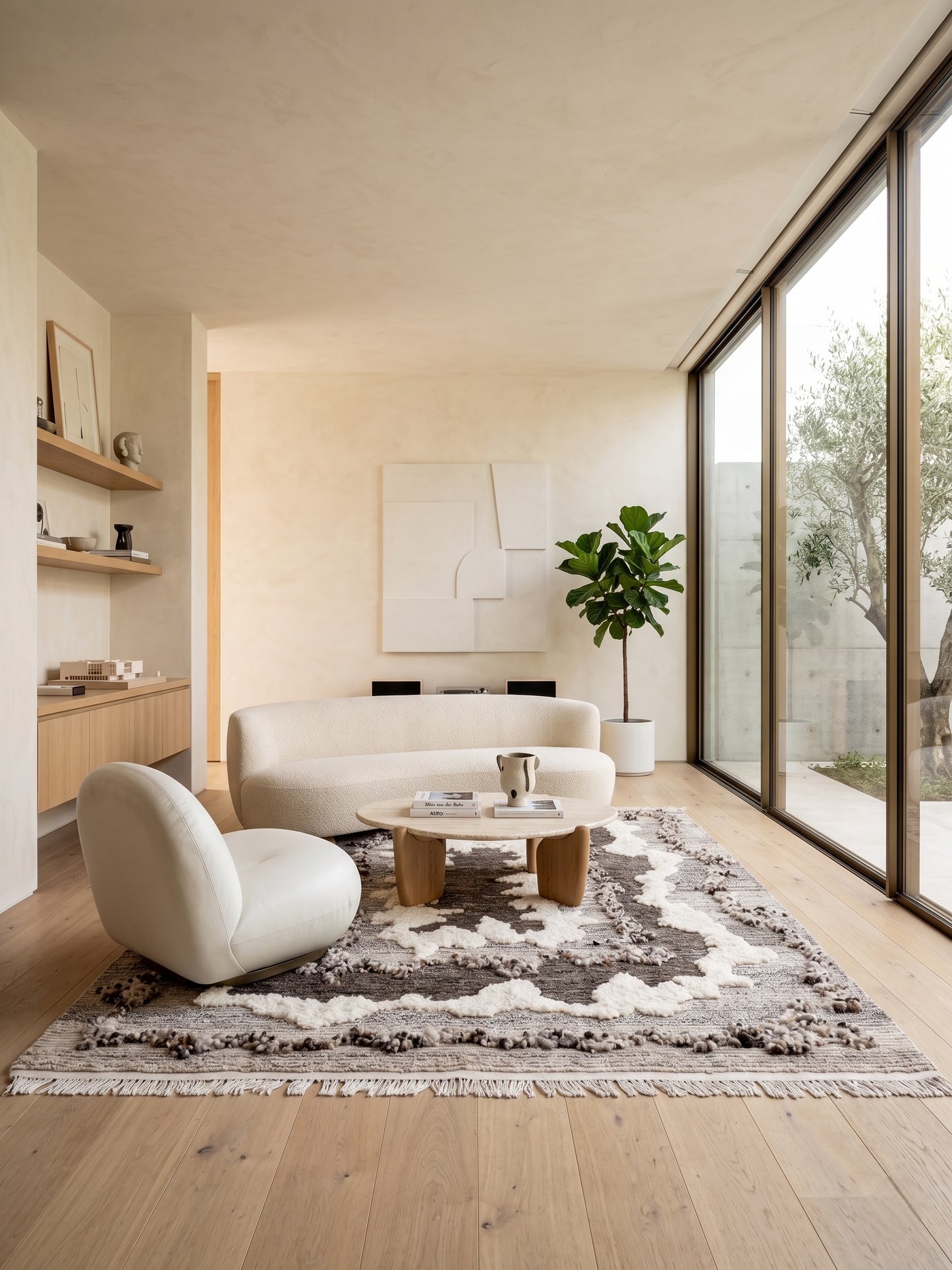 Concentric Shag Border Hand-Knotted Rug - Premium Charcoal & Cream Textured Wool Rug