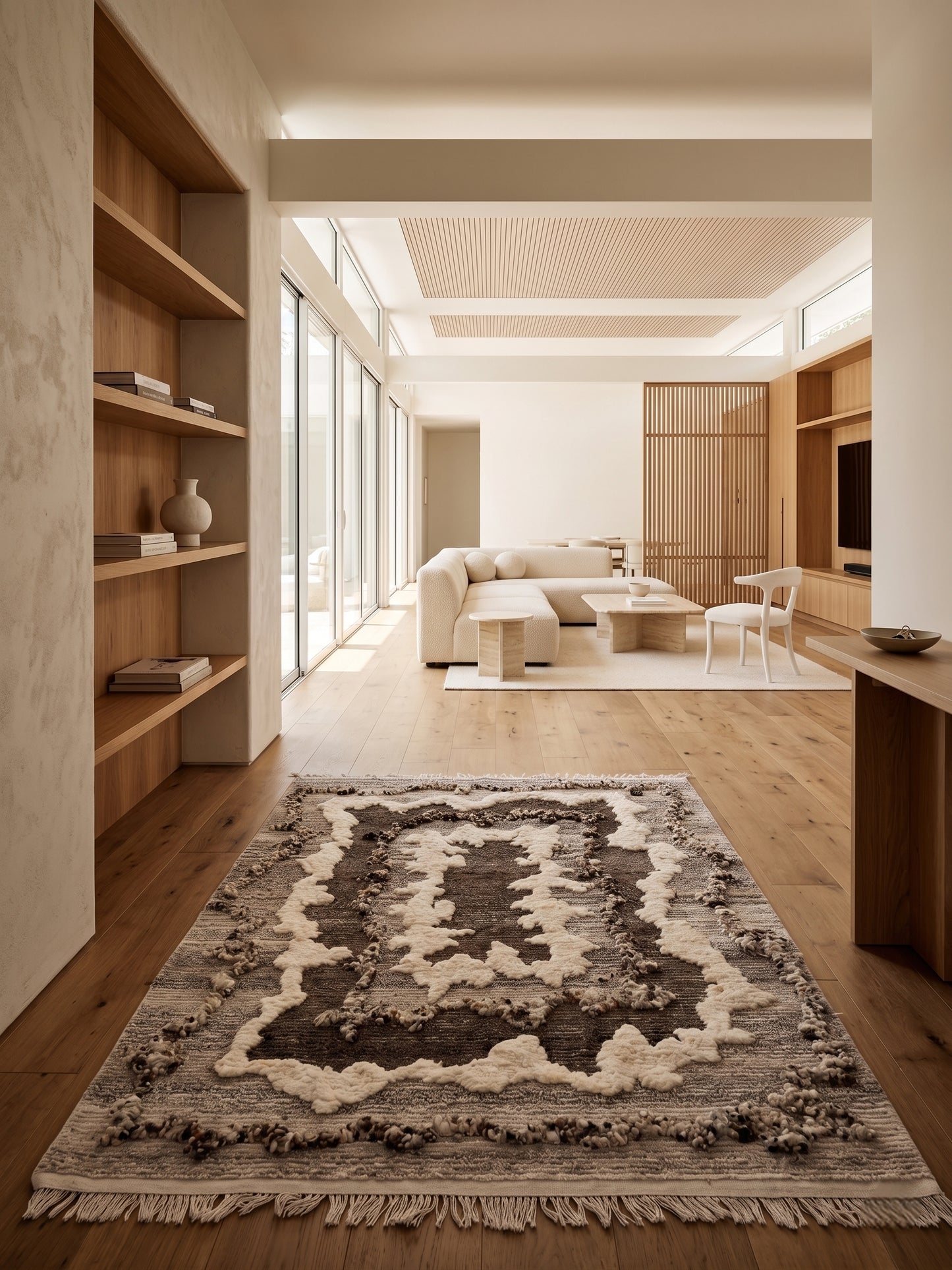 Concentric Shag Border Hand-Knotted Rug - Premium Charcoal & Cream Textured Wool Rug