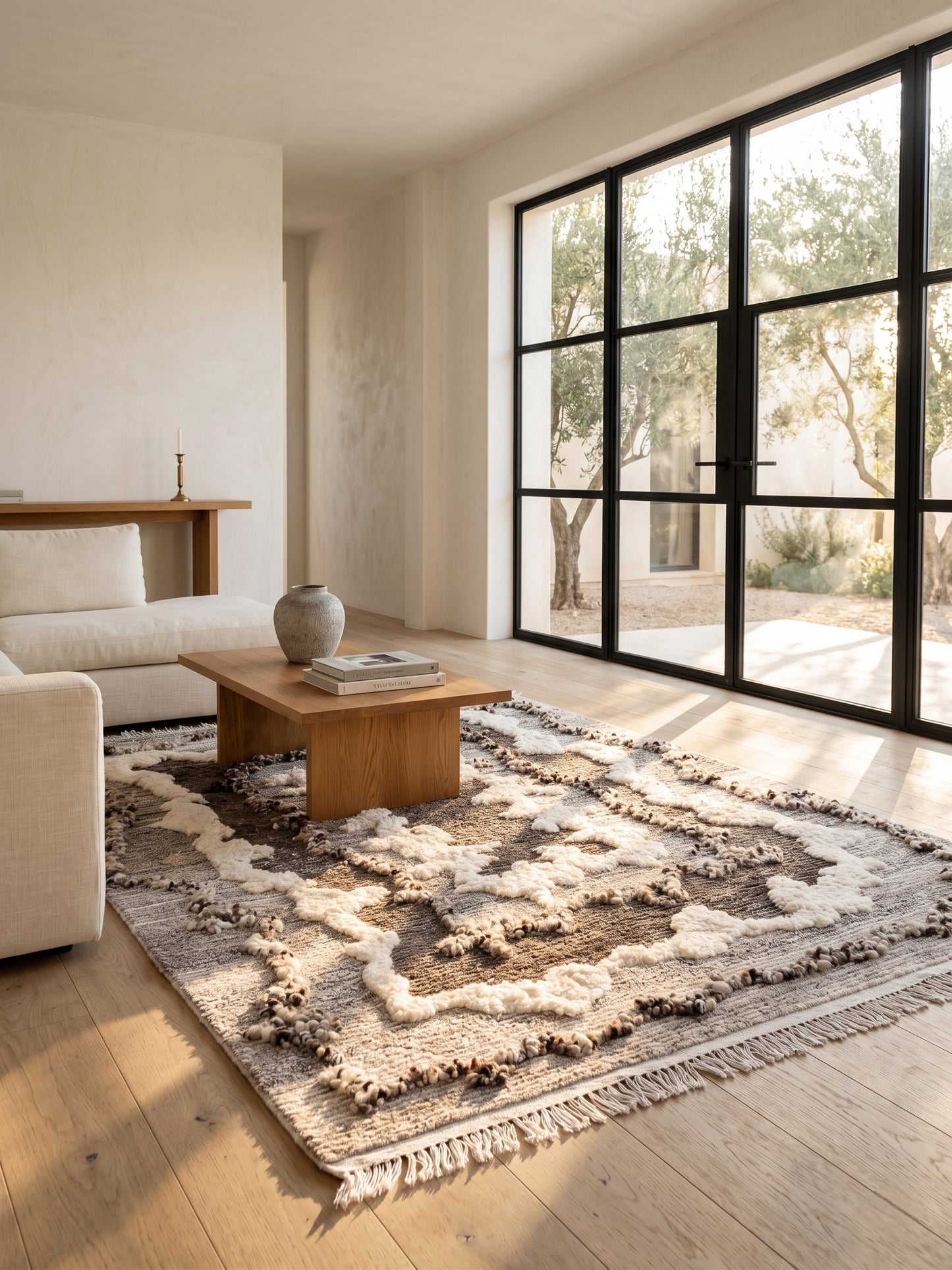 Concentric Shag Border Hand-Knotted Rug - Premium Charcoal & Cream Textured Wool Rug