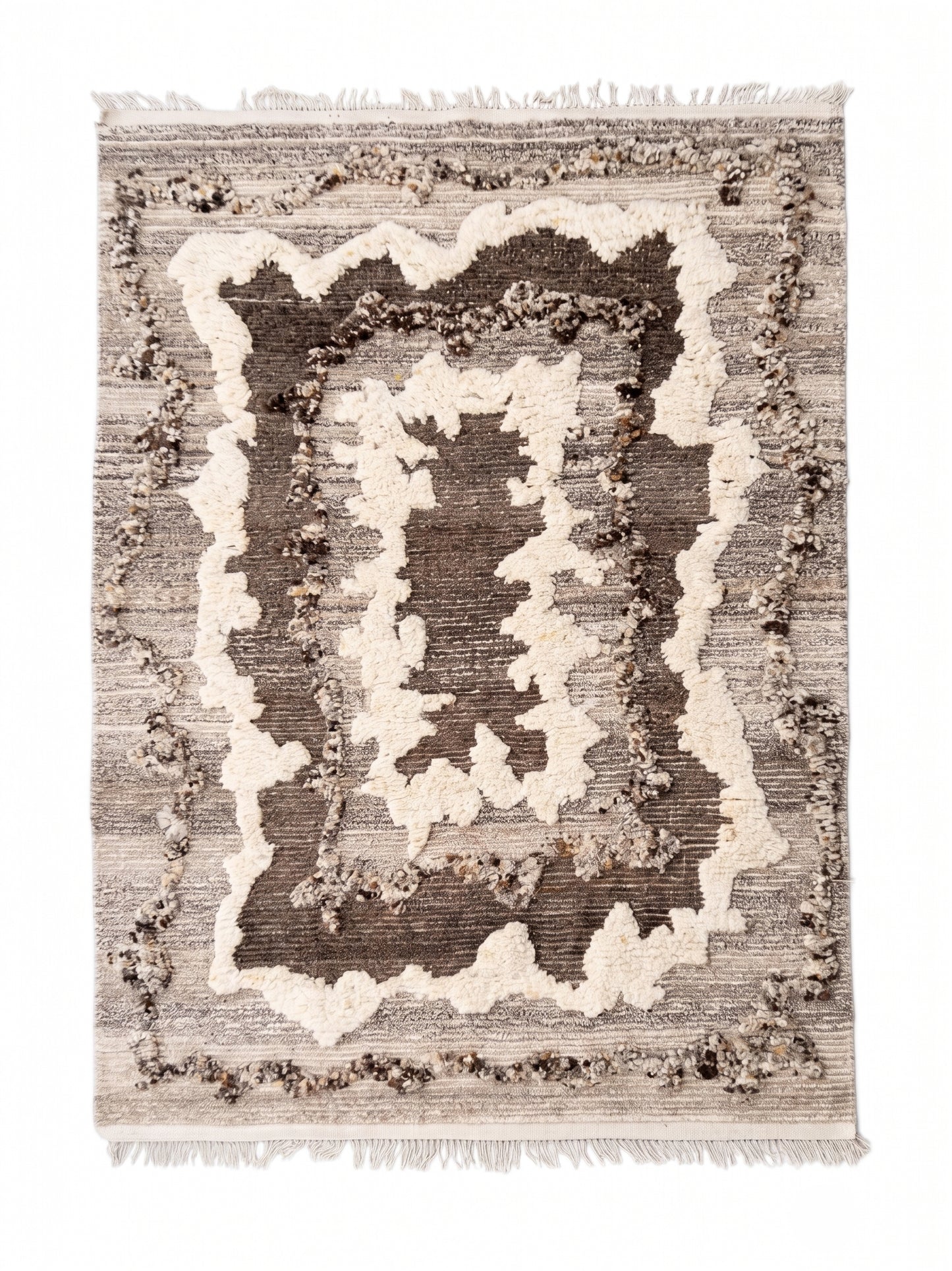 Concentric Shag Border Hand-Knotted Rug - Premium Charcoal & Cream Textured Wool Rug