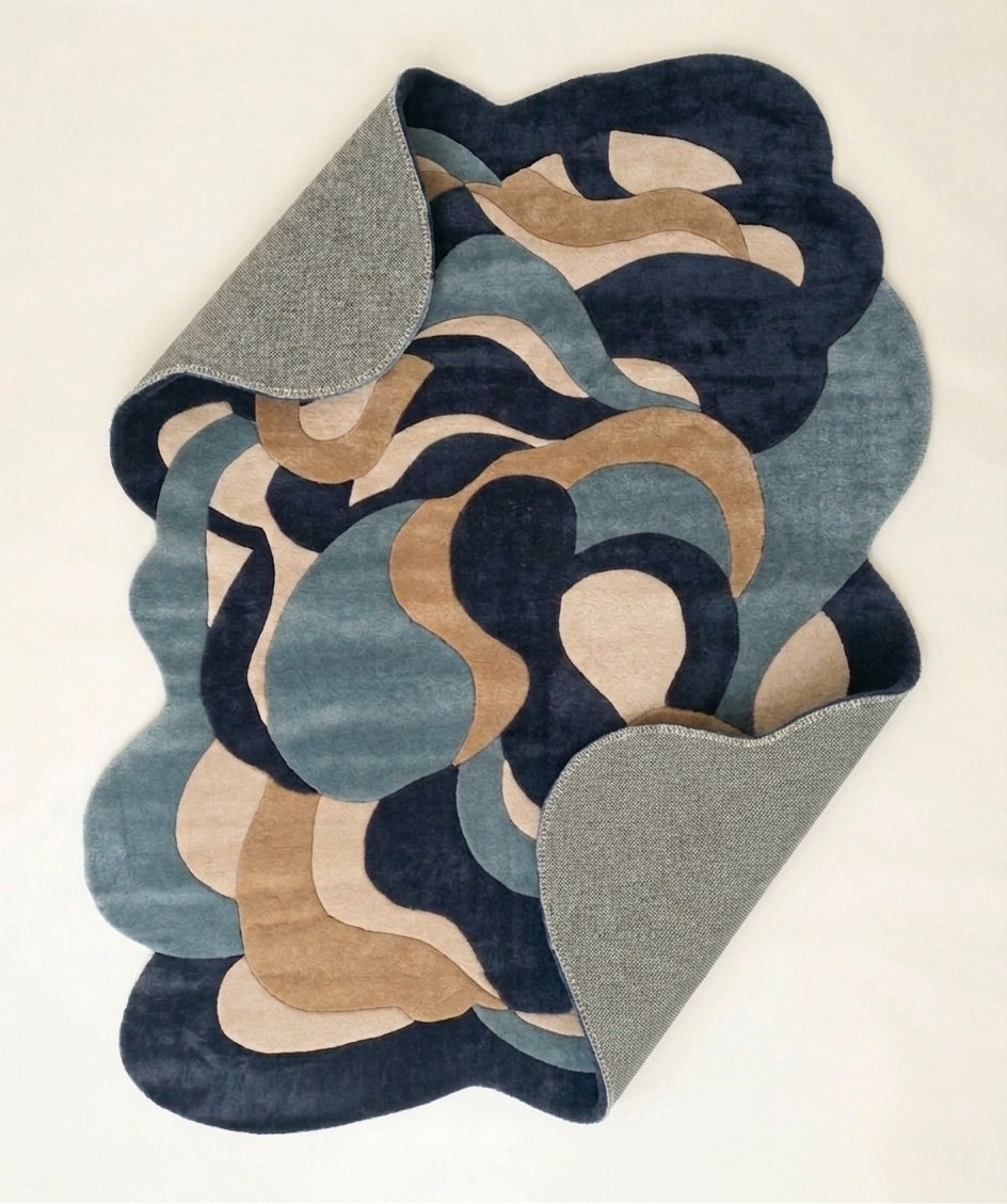 Oceanic Waves Shaped Luxury Rug - Hand-Tufted Wool & Silk Contemporary Carpet
