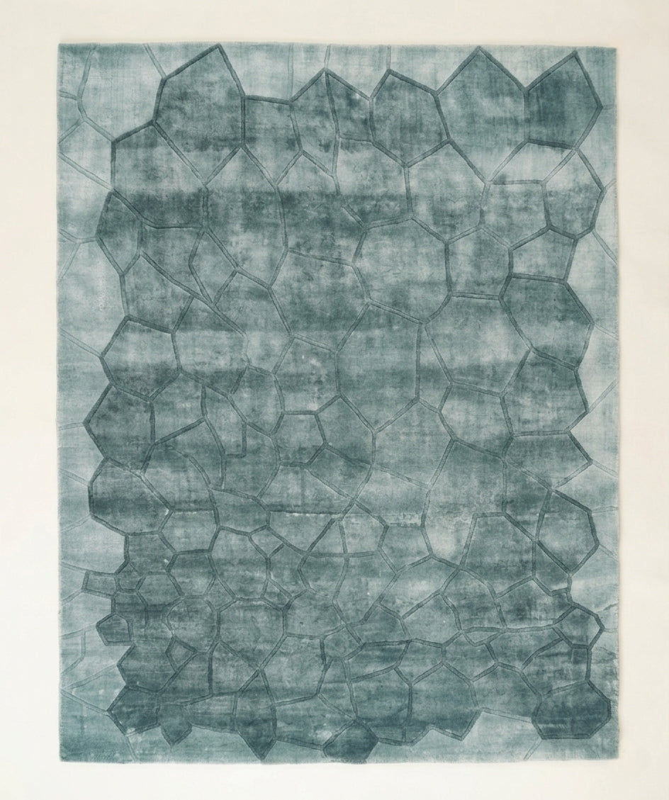 Mosaic Teal Luxury Area Rug - Hand-Tufted Contemporary Wool & Silk Carpet