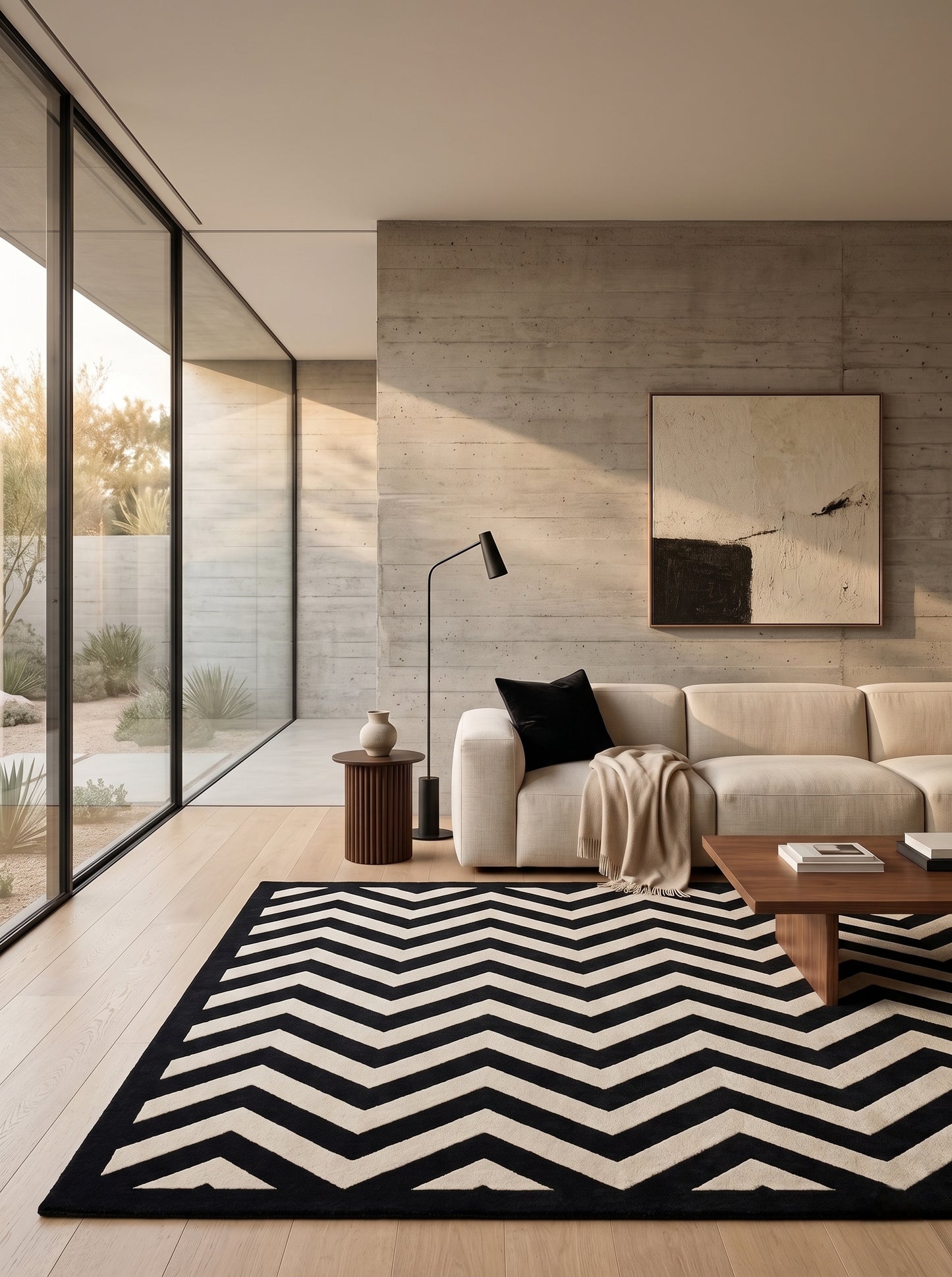 Bold Chevron Hand-Tufted Wool Rug | Black & Cream Geometric Area Carpet